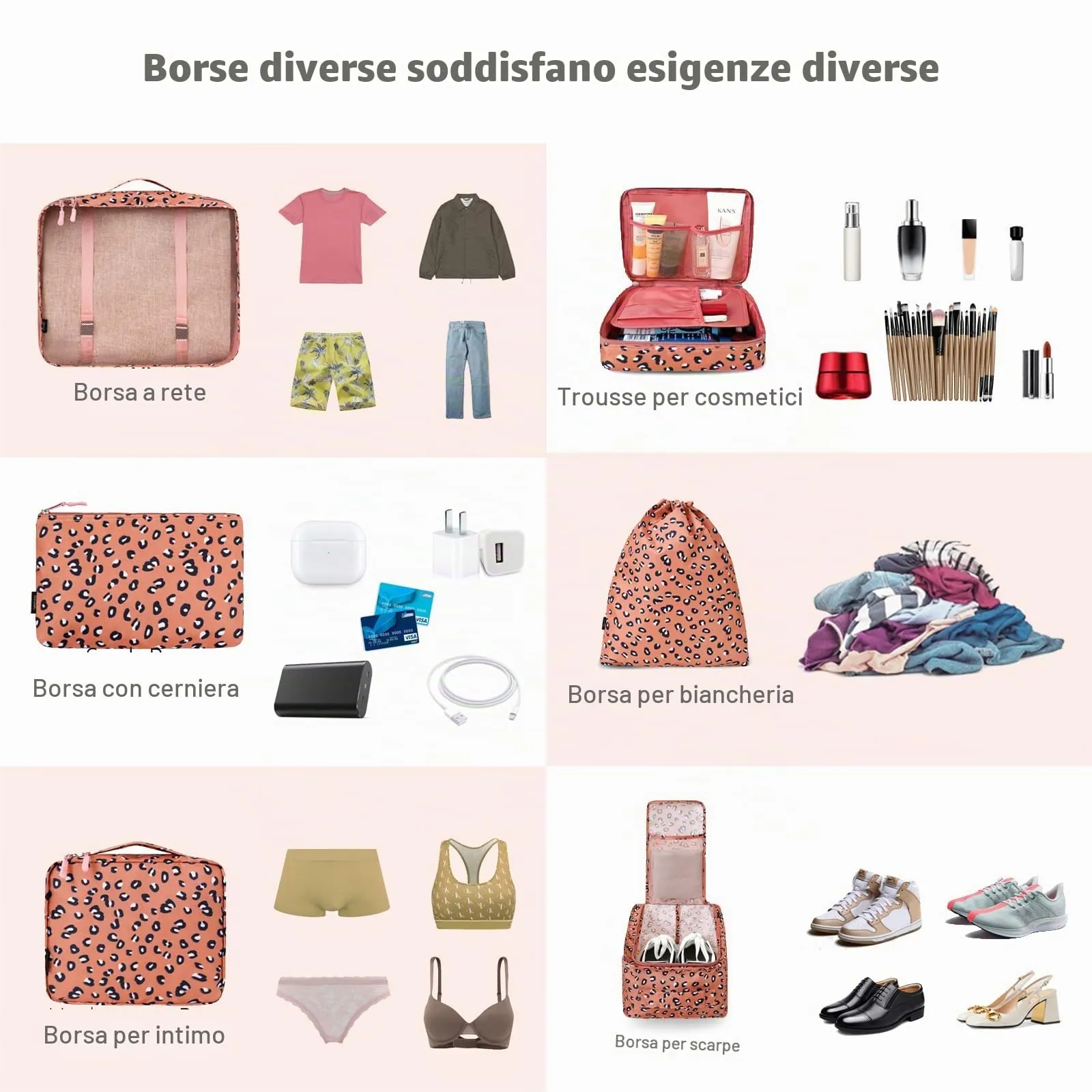 BAGAIL Cubi da Imballaggio per Valigia Set 8 Pezzi, Organizzatori Leggeri per Bagagli e Accessori da Viaggio, Stampa leopardo - immagine 5