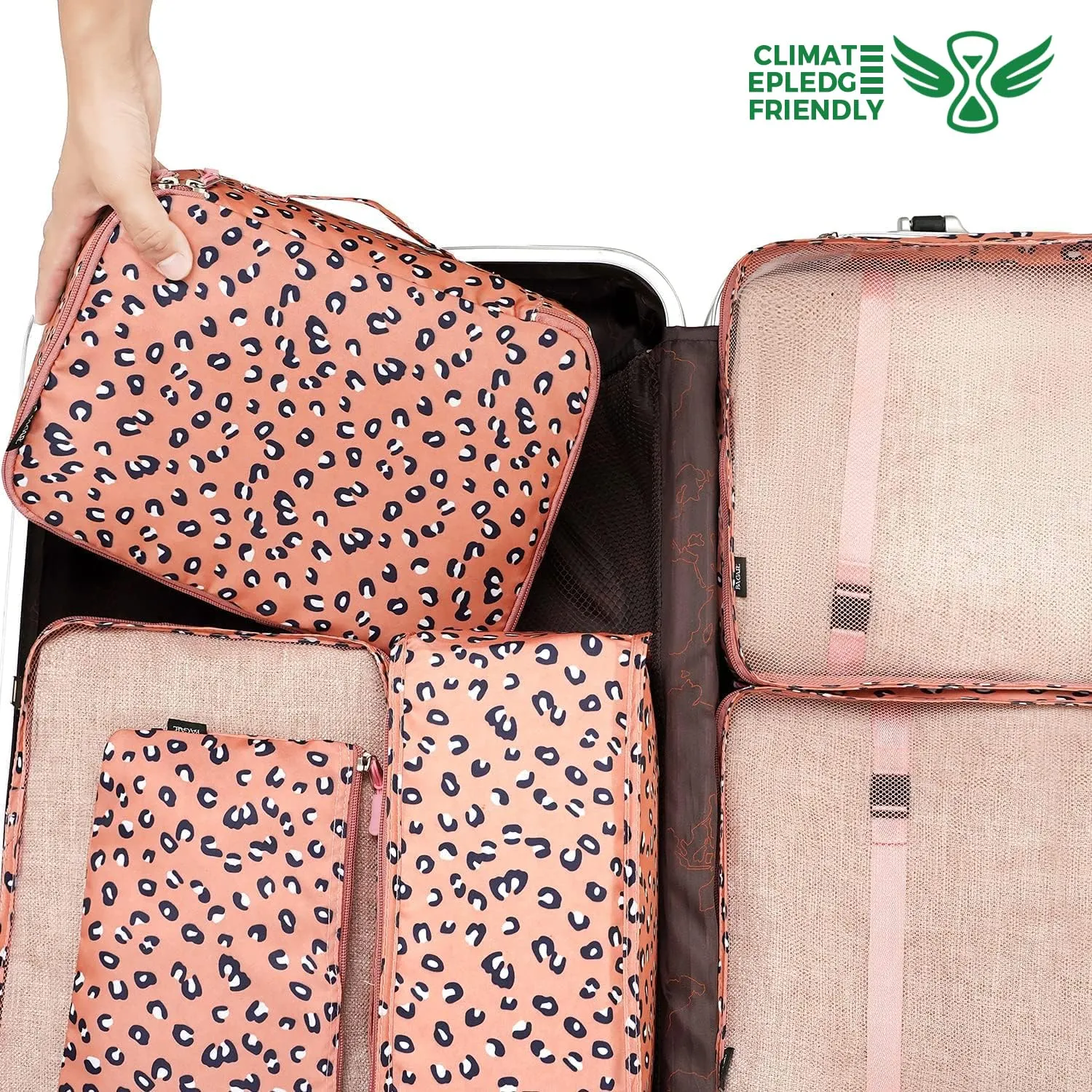 BAGAIL Cubi da Imballaggio per Valigia Set 8 Pezzi, Organizzatori Leggeri per Bagagli e Accessori da Viaggio, Stampa leopardo - immagine 6