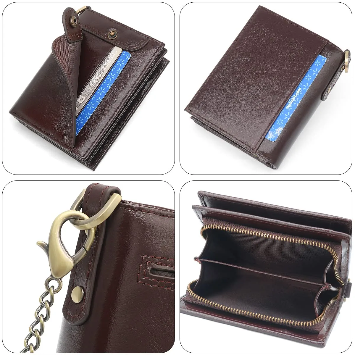 REETEE Portafoglio Uomo Blocco RFID Vera Pelle Piccolo Portafogli con Catena, portamonete uomo con cerniera, 14 Porta Carte di Credito, Portafoglio da Uomo Slim con Confezione Regalo (caffè) - immagine 3