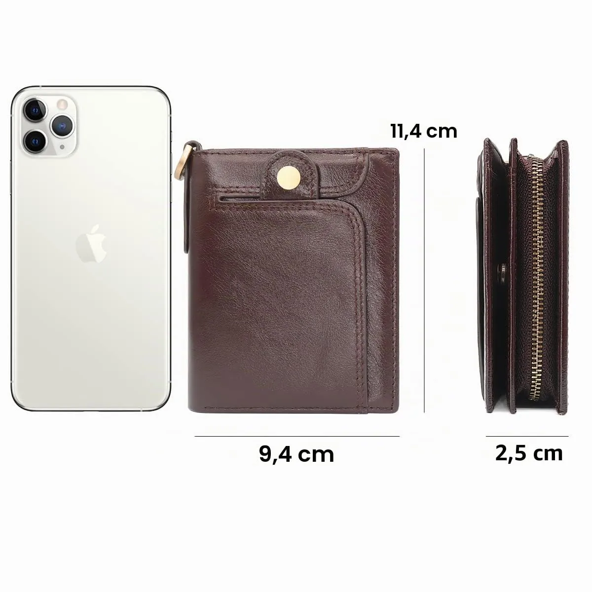 REETEE Portafoglio Uomo Blocco RFID Vera Pelle Piccolo Portafogli con Catena, portamonete uomo con cerniera, 14 Porta Carte di Credito, Portafoglio da Uomo Slim con Confezione Regalo (caffè) - immagine 6