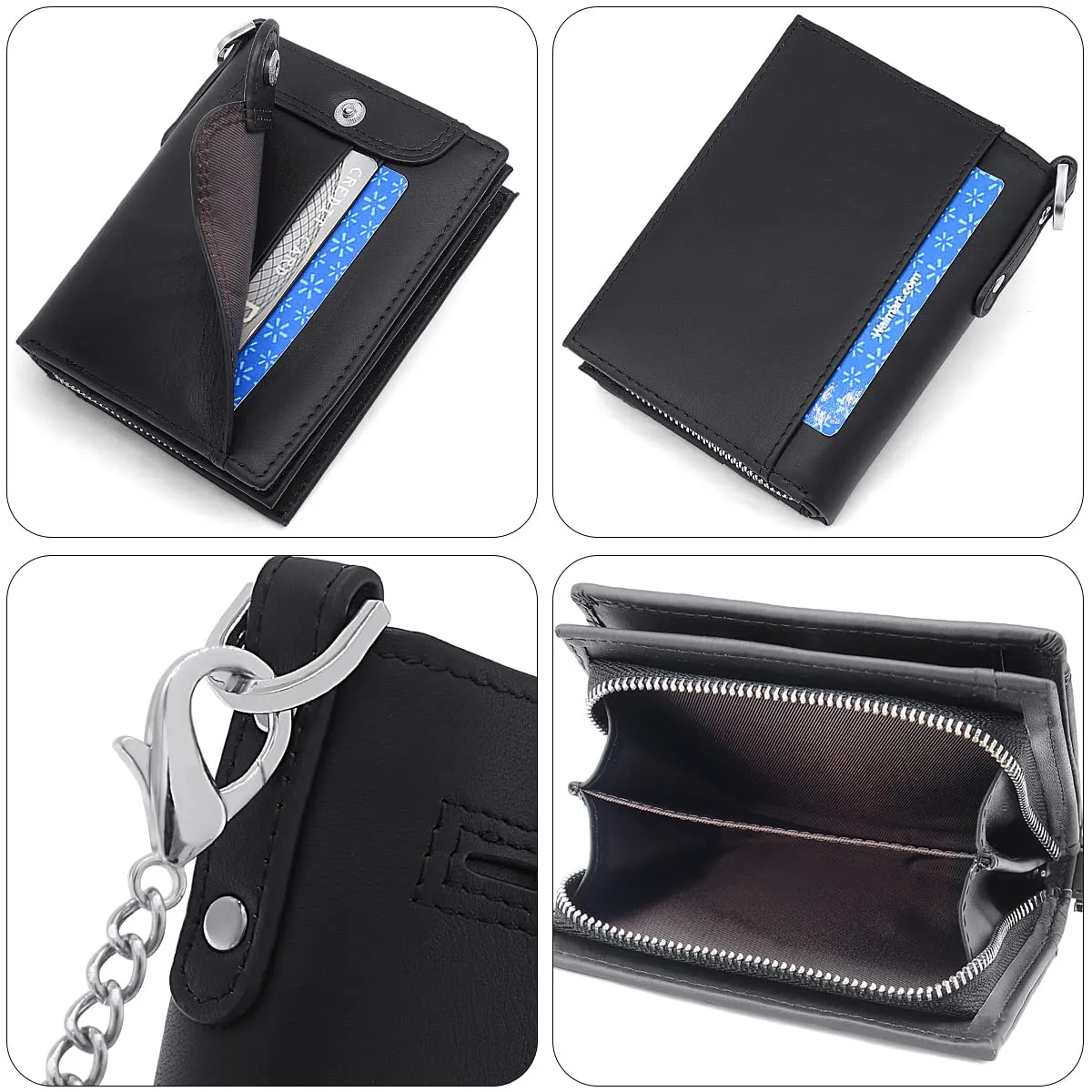 REETEE Portafoglio Uomo Blocco RFID Vera Pelle Piccolo Portafogli con Catena, portamonete uomo con cerniera, 14 Porta Carte di Credito, Portafoglio da Uomo Slim con Confezione Regalo (Nero) - immagine 3