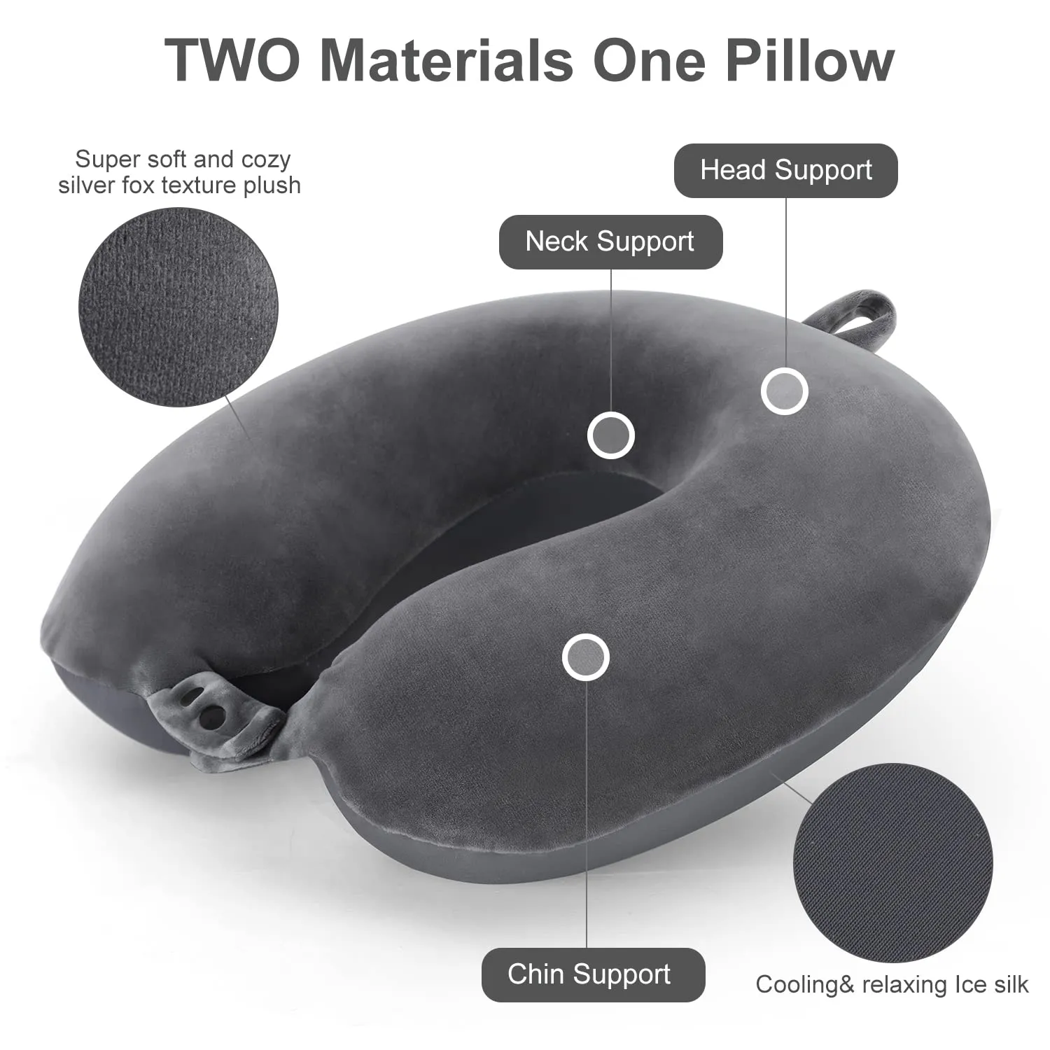 TALLGO Cuscino cervicale da viaggio, cuscino in memory foam per aeroplano, supporto per la testa, morbido cuscino regolabile per aereo, auto e casa reclinabile (grigio) - immagine 4