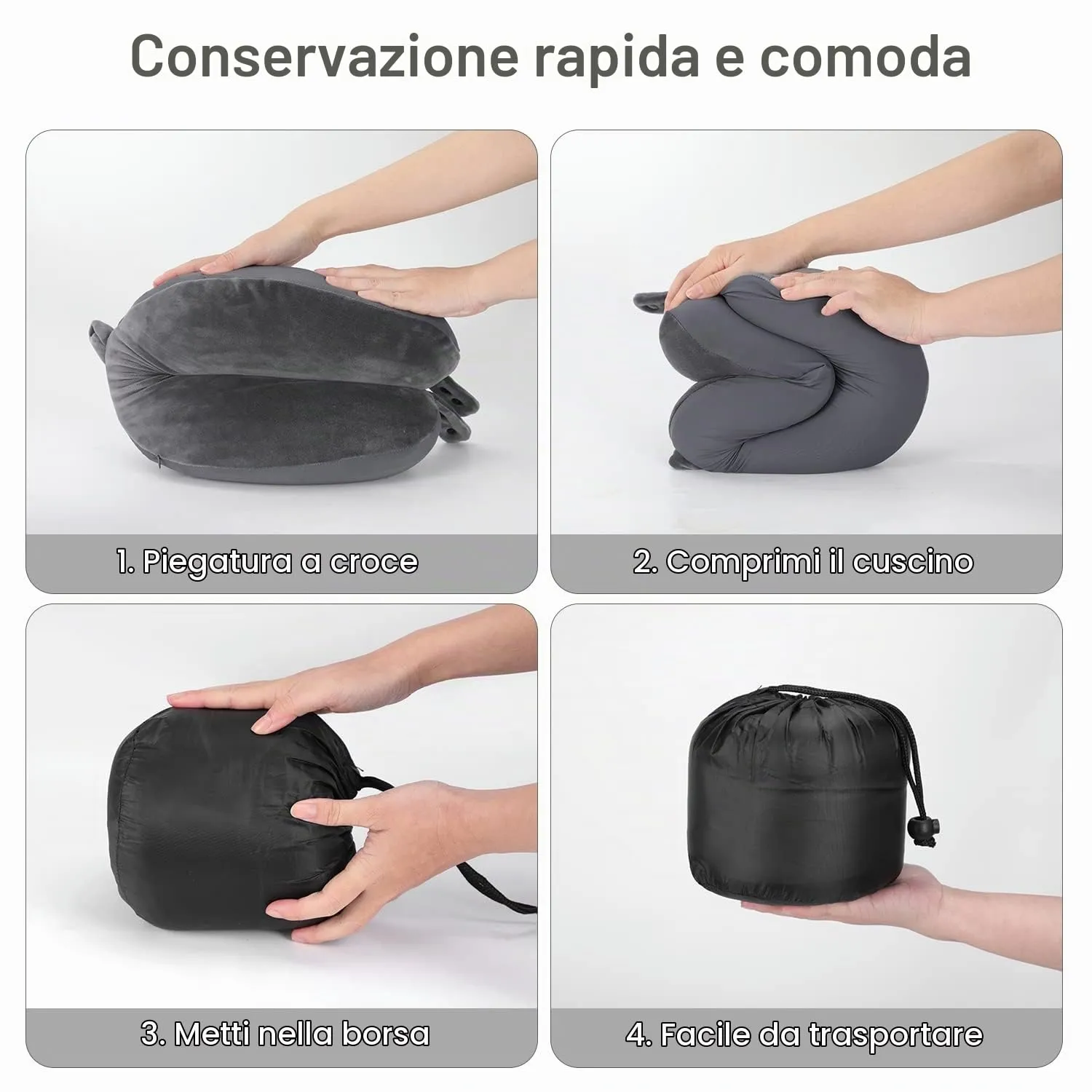 TALLGO Cuscino cervicale da viaggio, cuscino in memory foam per aeroplano, supporto per la testa, morbido cuscino regolabile per aereo, auto e casa reclinabile (grigio) - immagine 7
