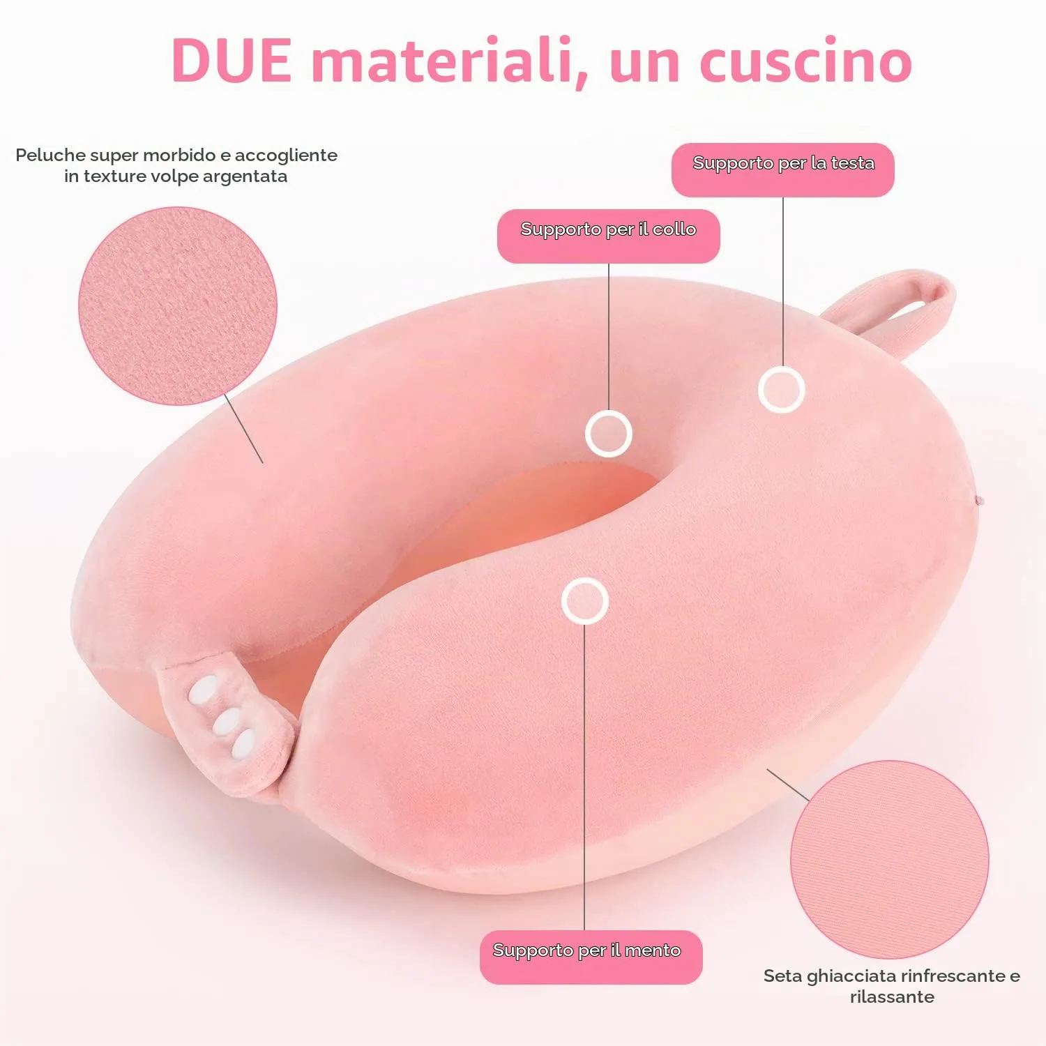Cuscino cervicale da viaggio, cuscino in memory foam per aereo, supporto per la testa, morbido cuscino regolabile per aereo, auto e casa reclinabile (rosa) - immagine 4