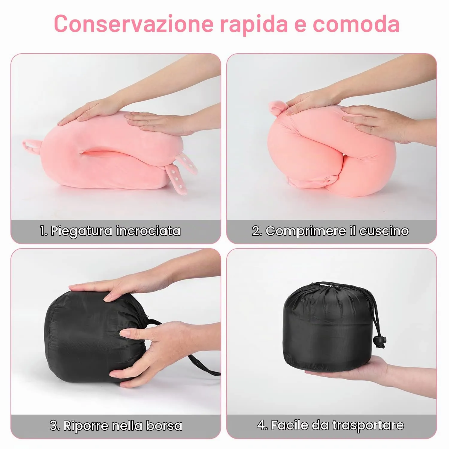Cuscino cervicale da viaggio, cuscino in memory foam per aereo, supporto per la testa, morbido cuscino regolabile per aereo, auto e casa reclinabile (rosa) - immagine 7