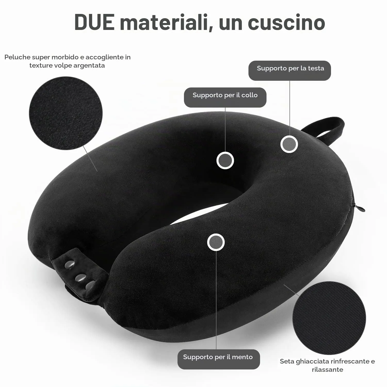 Cuscino cervicale da viaggio, cuscino in memory foam per aereo, supporto per la testa, morbido cuscino regolabile per aereo, auto e reclinabile a casa (nero) - immagine 2