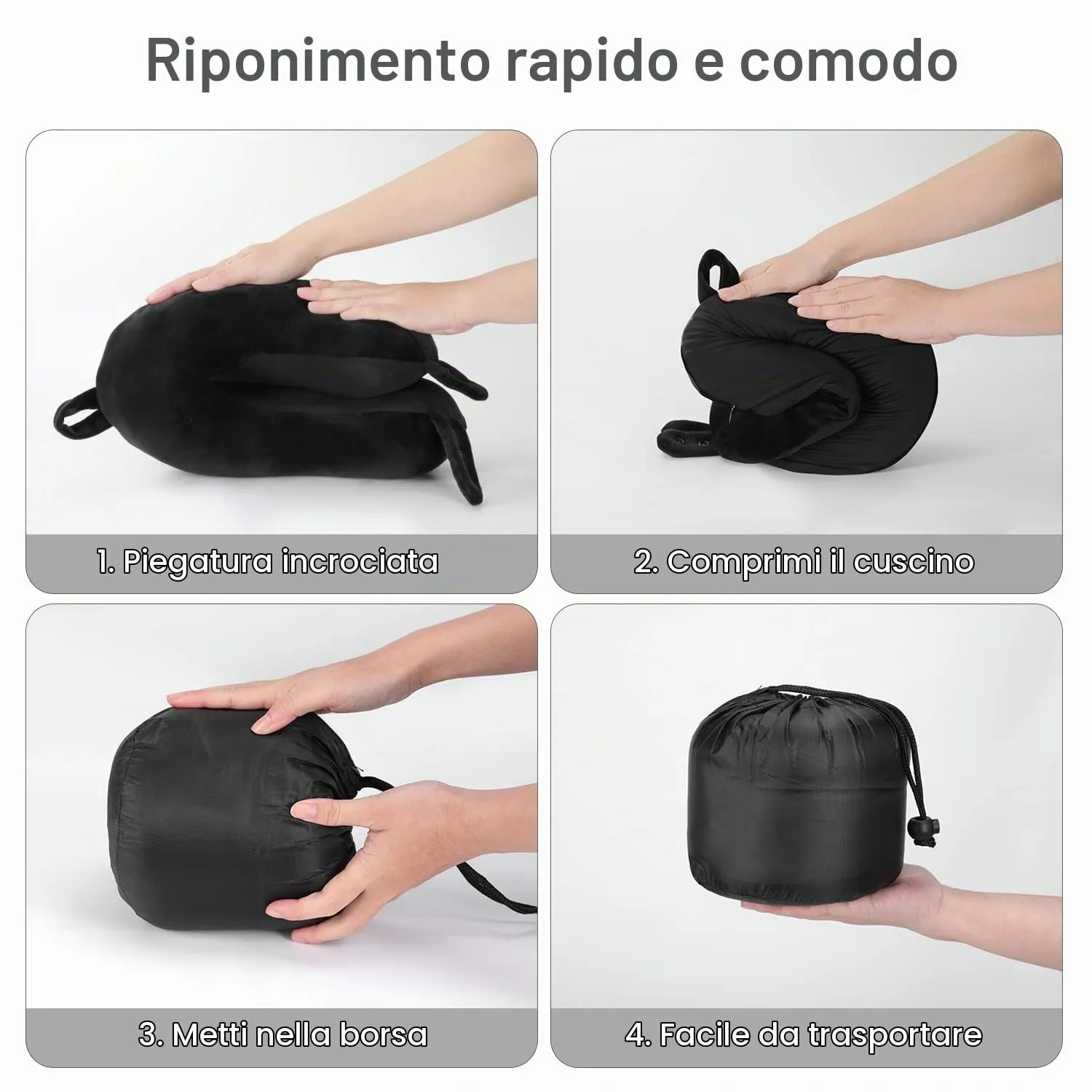 Cuscino cervicale da viaggio, cuscino in memory foam per aereo, supporto per la testa, morbido cuscino regolabile per aereo, auto e reclinabile a casa (nero) - immagine 7