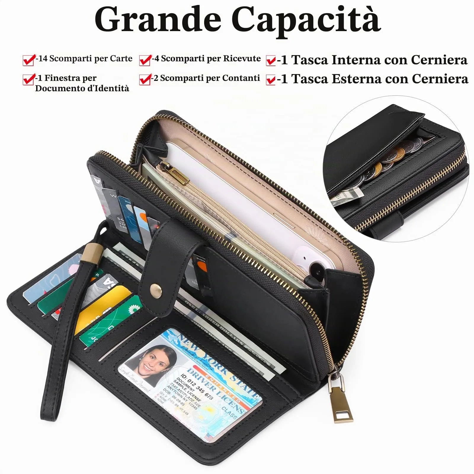 GAEKEAO Portafogli da donna in pelle, Portafoglio Donna Grande Lungo con blocco RFID, Portamonete chiusura con cerniera - immagine 2
