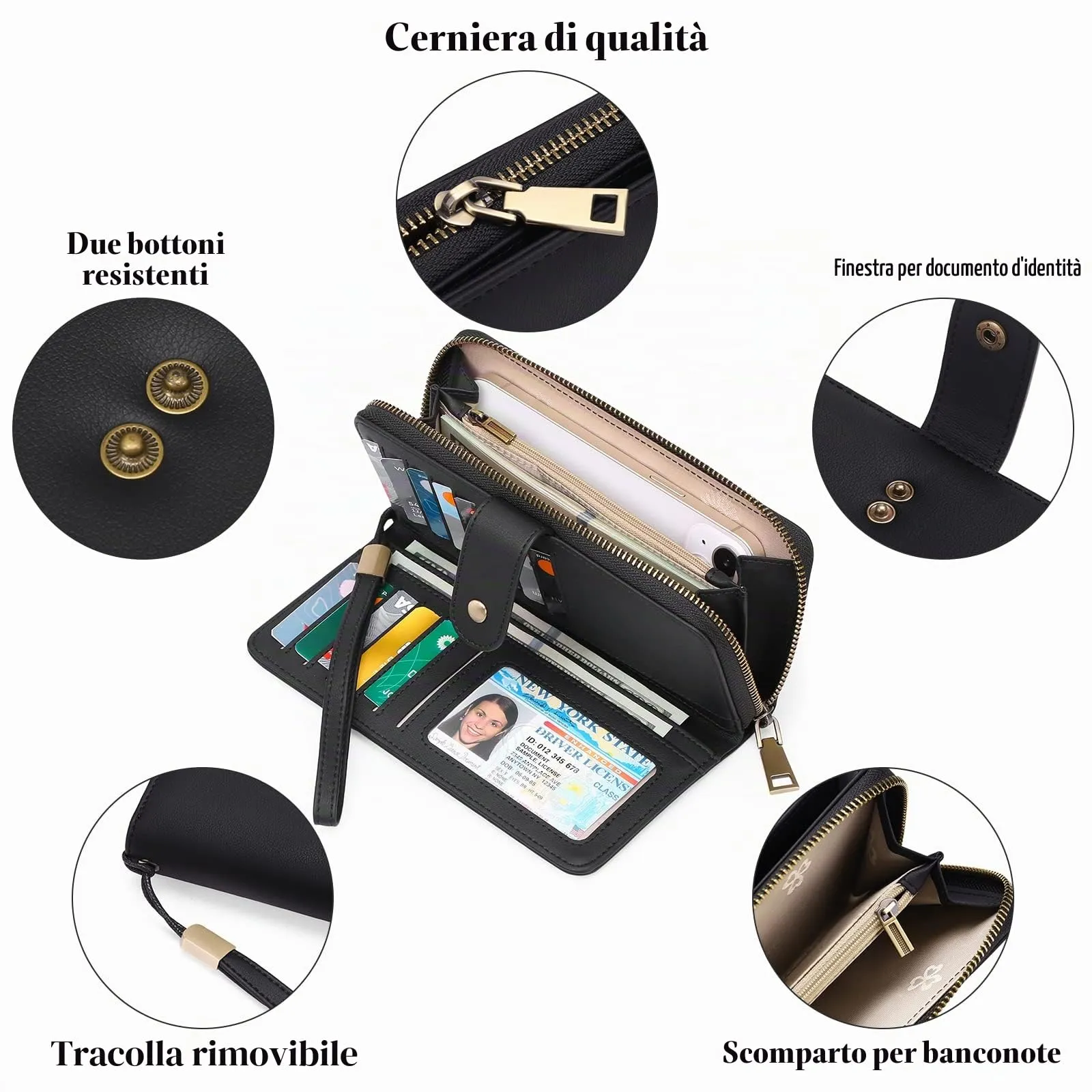GAEKEAO Portafogli da donna in pelle, Portafoglio Donna Grande Lungo con blocco RFID, Portamonete chiusura con cerniera - immagine 3