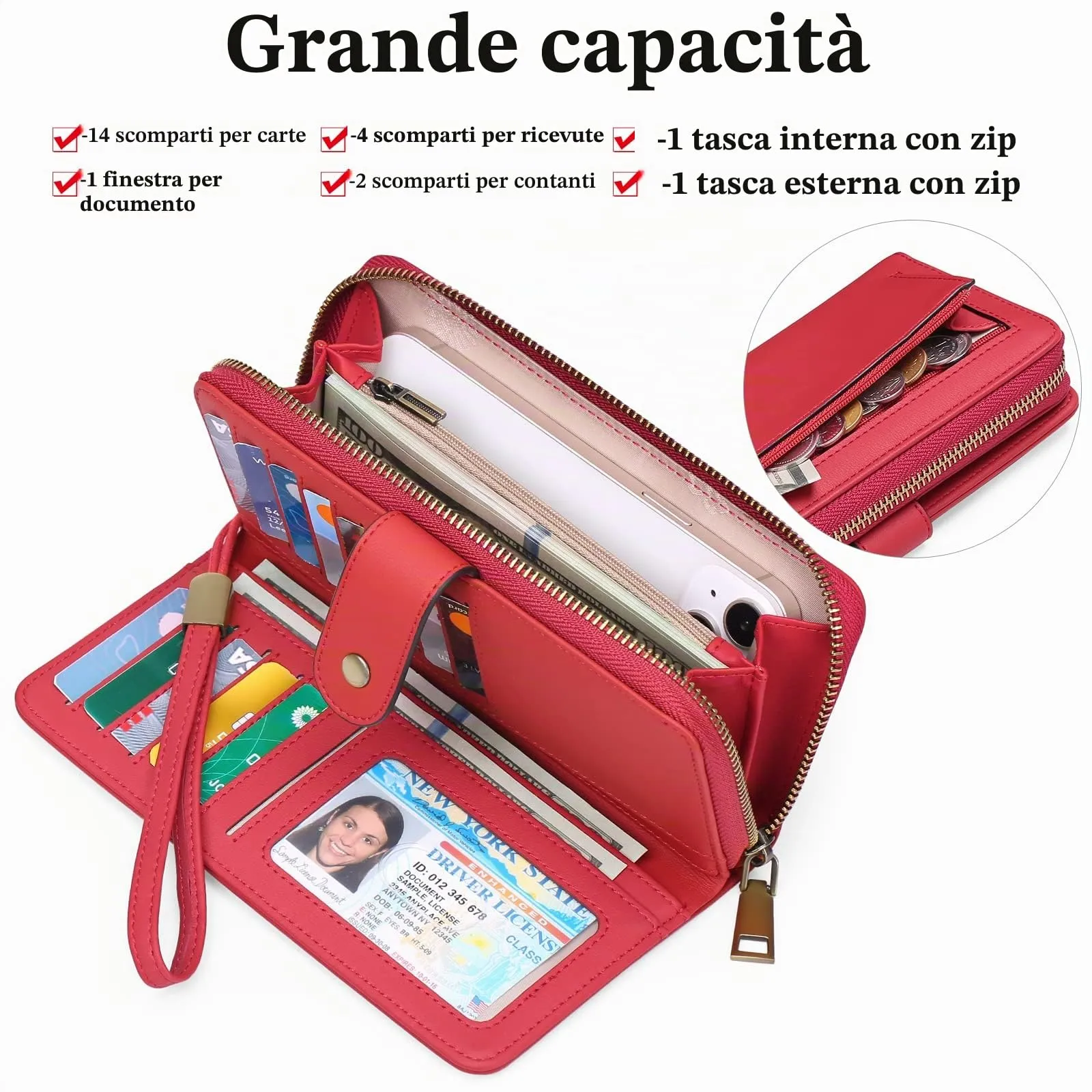 GAEKEAO Portafogli da donna in pelle, Portafoglio Donna Grande Lungo con blocco RFID, Portamonete chiusura con cerniera - immagine 2