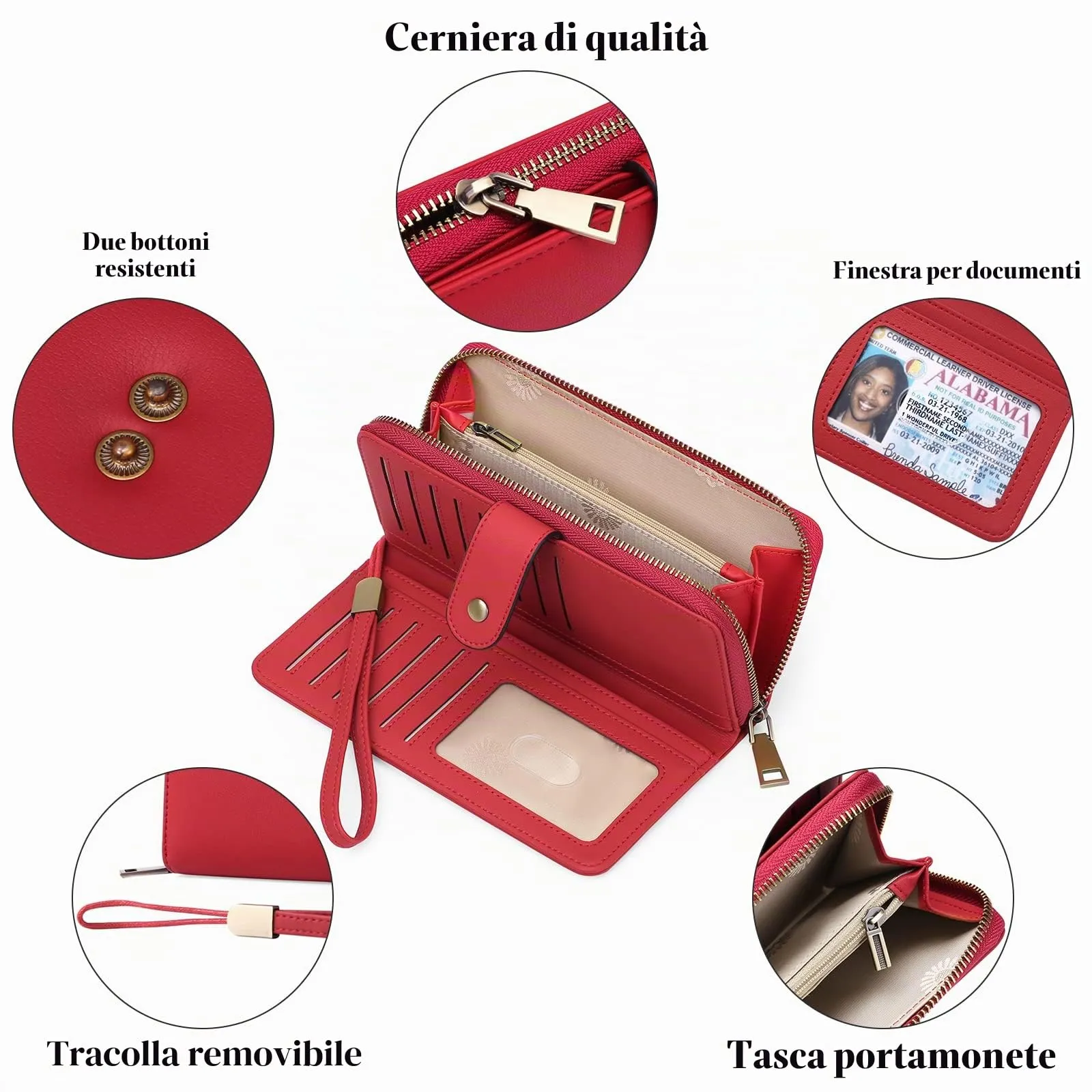 GAEKEAO Portafogli da donna in pelle, Portafoglio Donna Grande Lungo con blocco RFID, Portamonete chiusura con cerniera - immagine 3