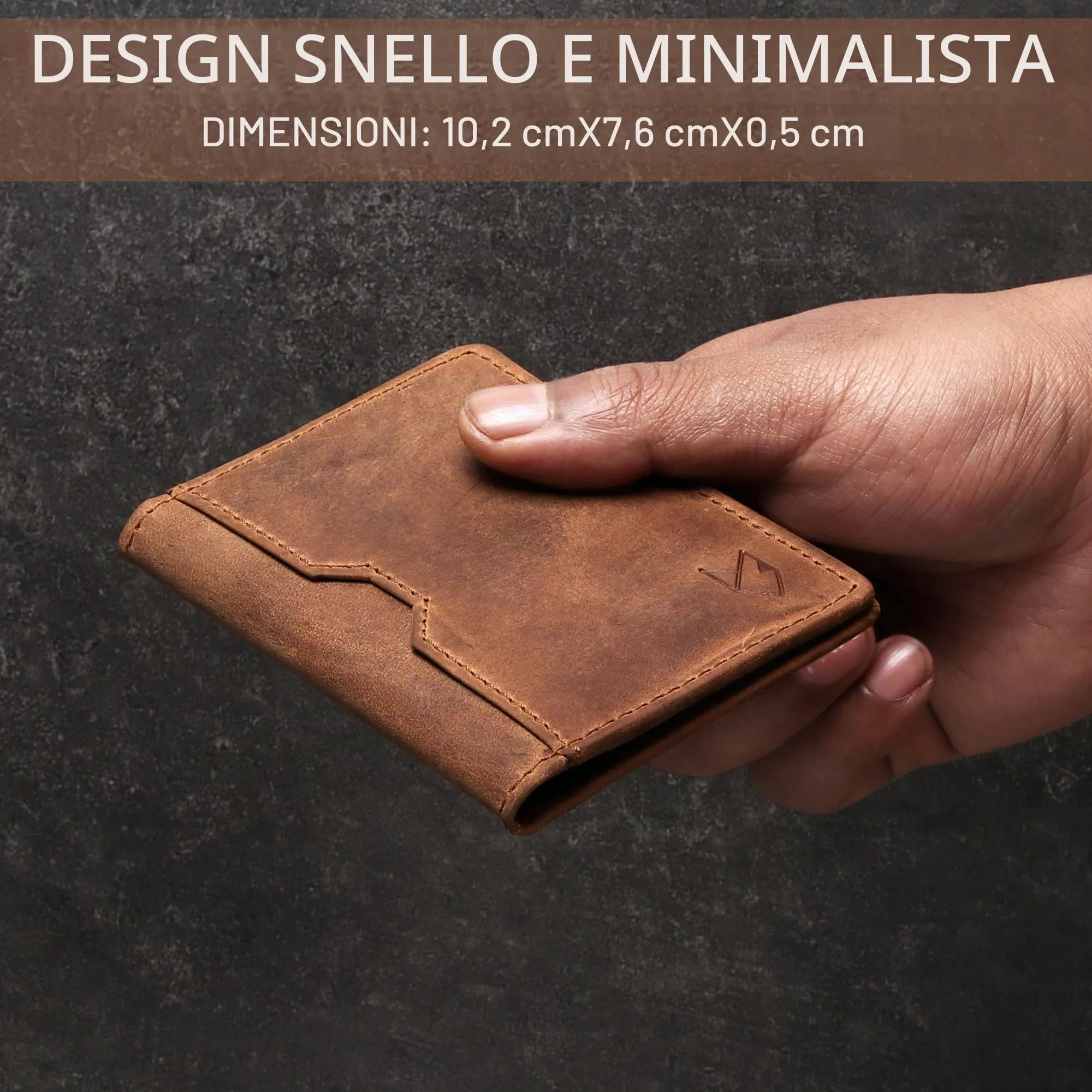 FOXHACKLE Porta Carte di Credito in Pelle per Uomo, Portafoglio Bifold Sottile con Blocco RFID, Portafoglio Minimalista con Tasca Frontale Sottile, Porta Carte di Piccole Dimensioni (Hunter Brownish) - immagine 3