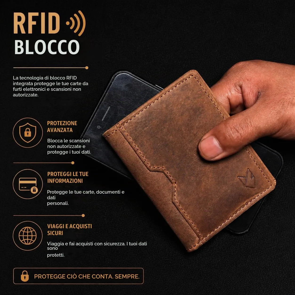 FOXHACKLE Porta Carte di Credito in Pelle per Uomo, Portafoglio Bifold Sottile con Blocco RFID, Portafoglio Minimalista con Tasca Frontale Sottile, Porta Carte di Piccole Dimensioni (Hunter Brownish) - immagine 5