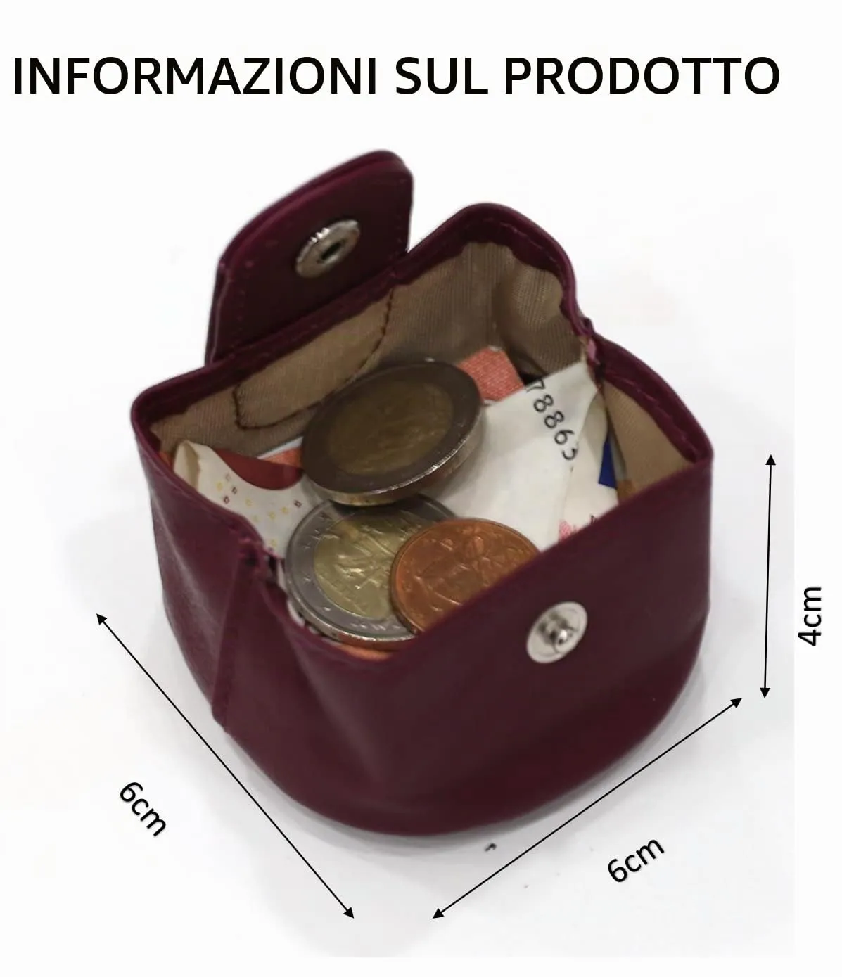 Van Der Rich ® - Portamonete Piccolo Pelle - Donna/Uomo (Bordeaux) - immagine 4