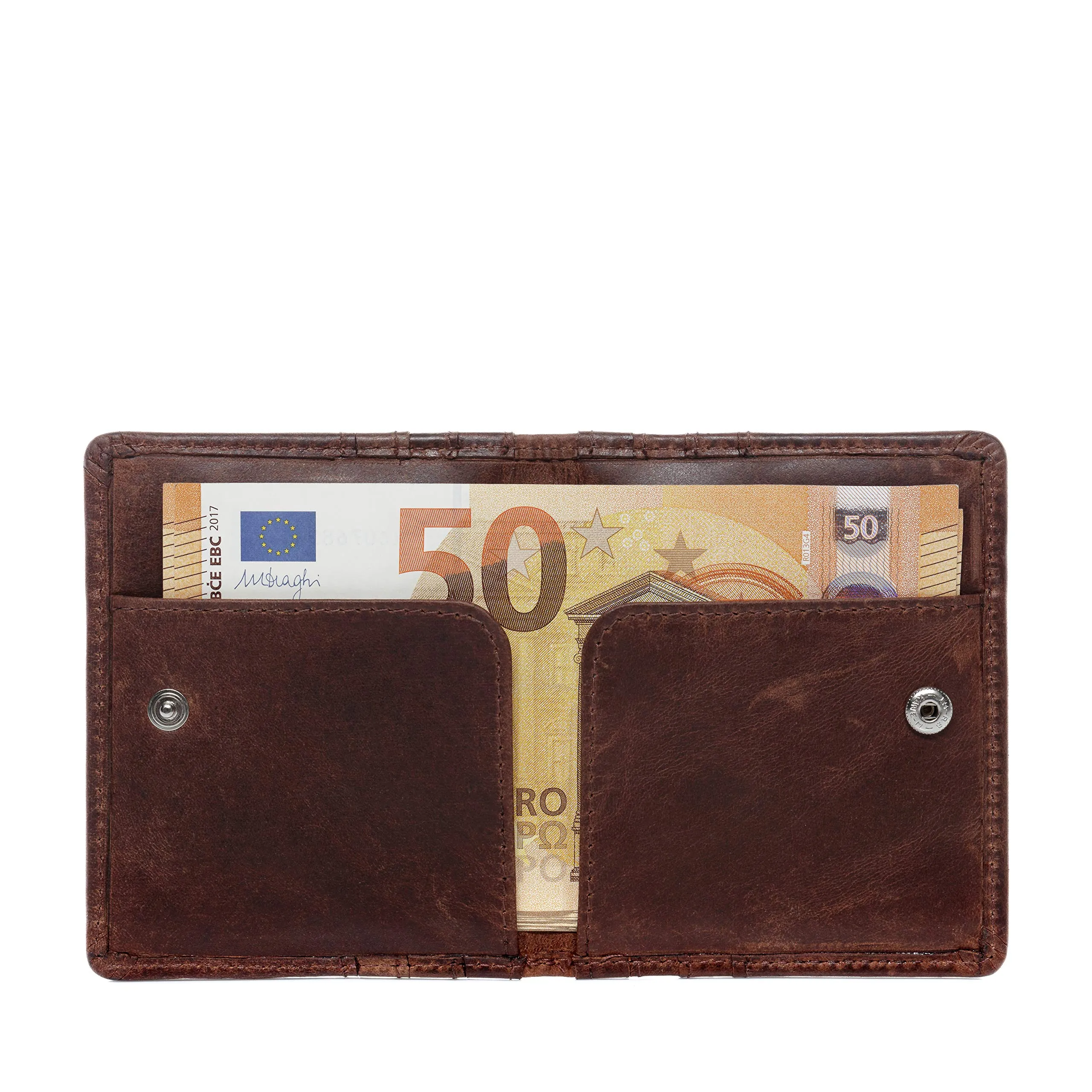 SID & VAIN® Porta tessere RFID protezione vera pelle vintage EARNEST piccolo Portafogli (sottile) Portafogli ultrasottile uomo donna marrone prodotto artigianale - immagine 3