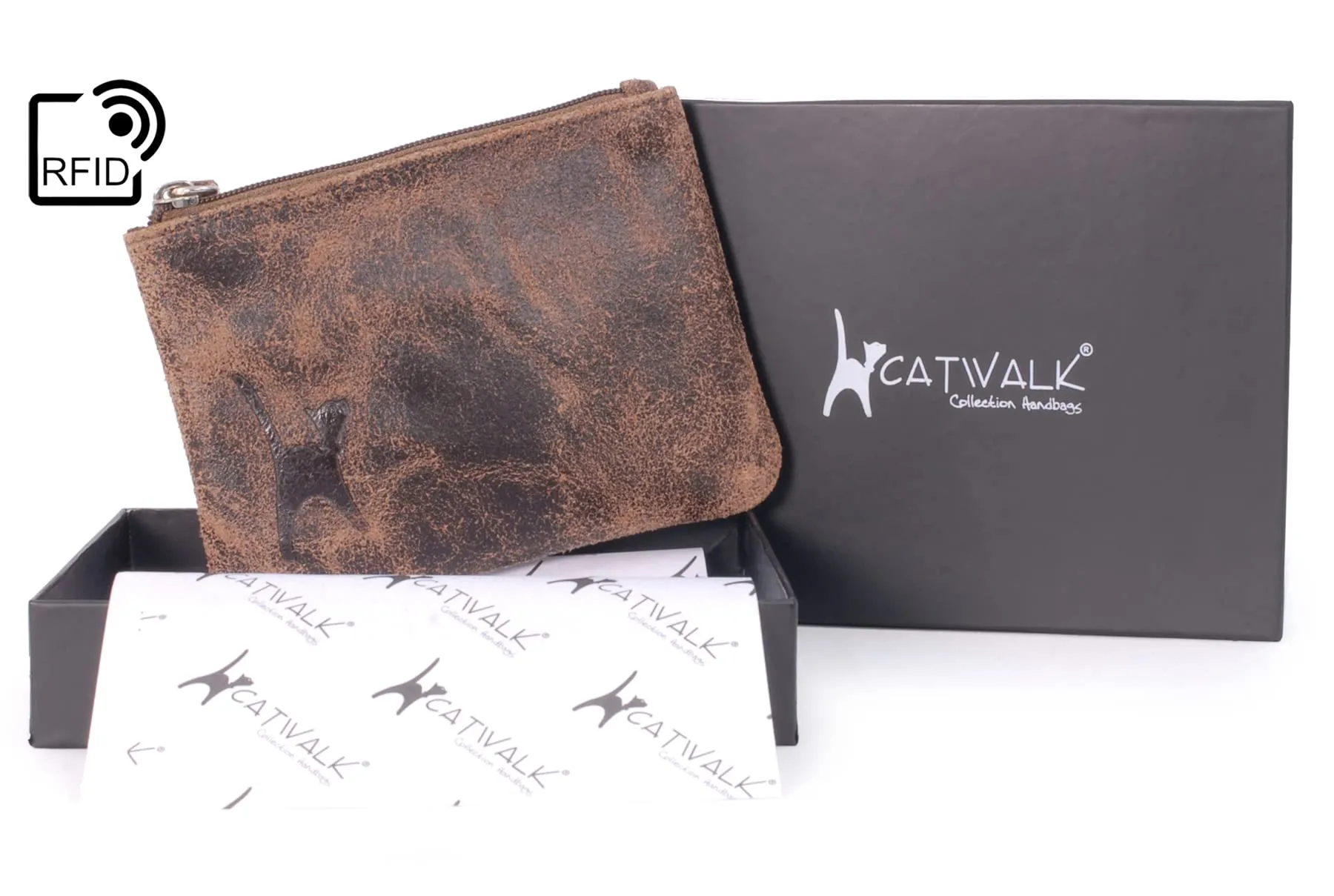 Catwalk Collection Handbags - Portamonete Piccolo in Pelle - Borsellino Donna - Mini Portafoglio - Protezione RFID - Scatola Regalo - Mimi - Marrone - immagine 3
