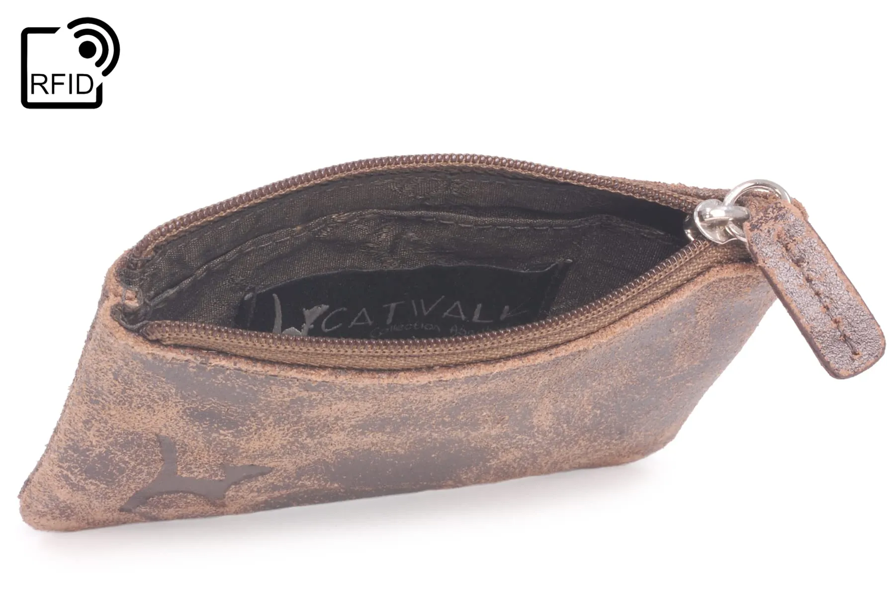 Catwalk Collection Handbags - Portamonete Piccolo in Pelle - Borsellino Donna - Mini Portafoglio - Protezione RFID - Scatola Regalo - Mimi - Marrone - immagine 5