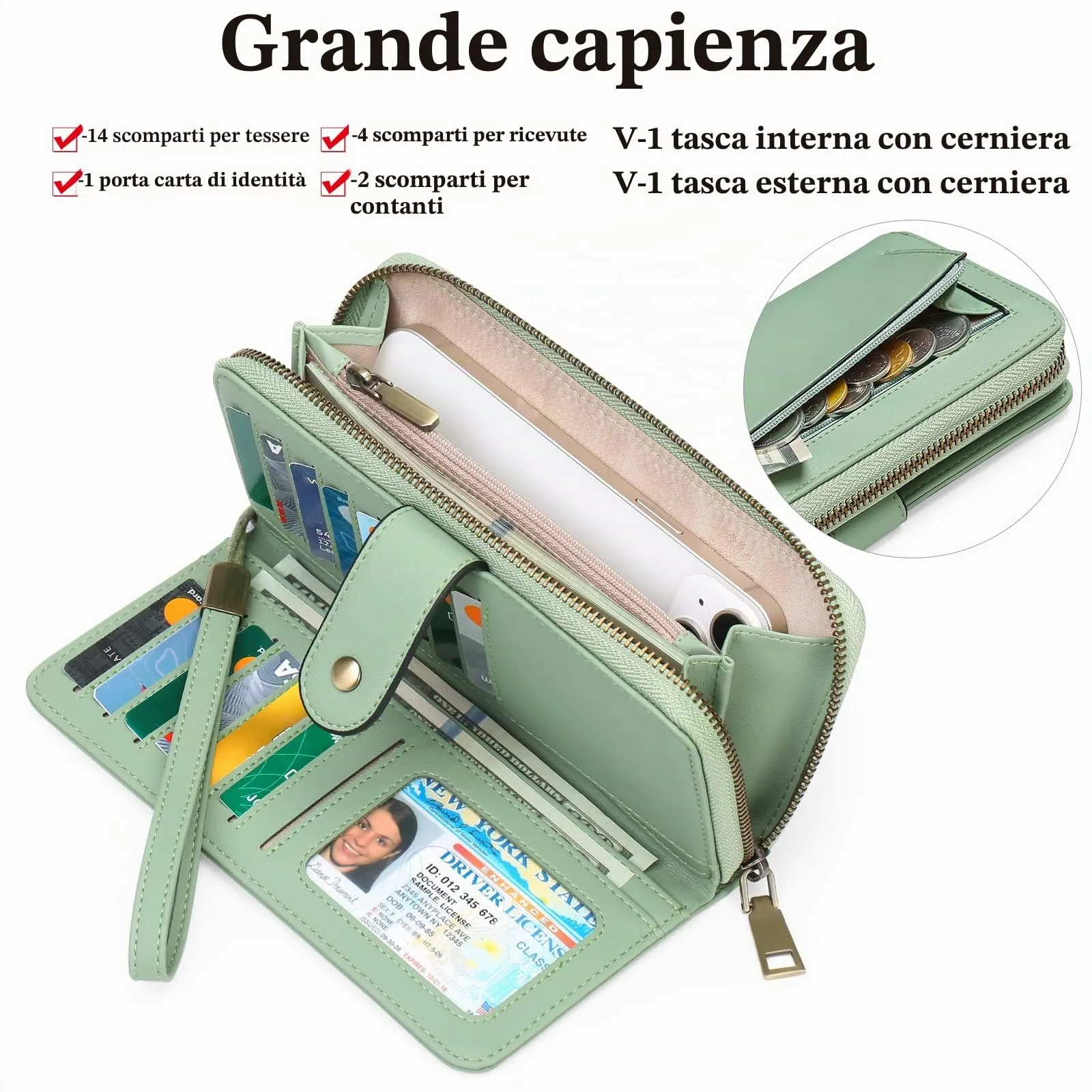 GAEKEAO Portafoglio Donna, Porta Carte di Credito Donna Grande Capacità, Portamonete Donne a più Scomparti con Protezione RFID - immagine 2