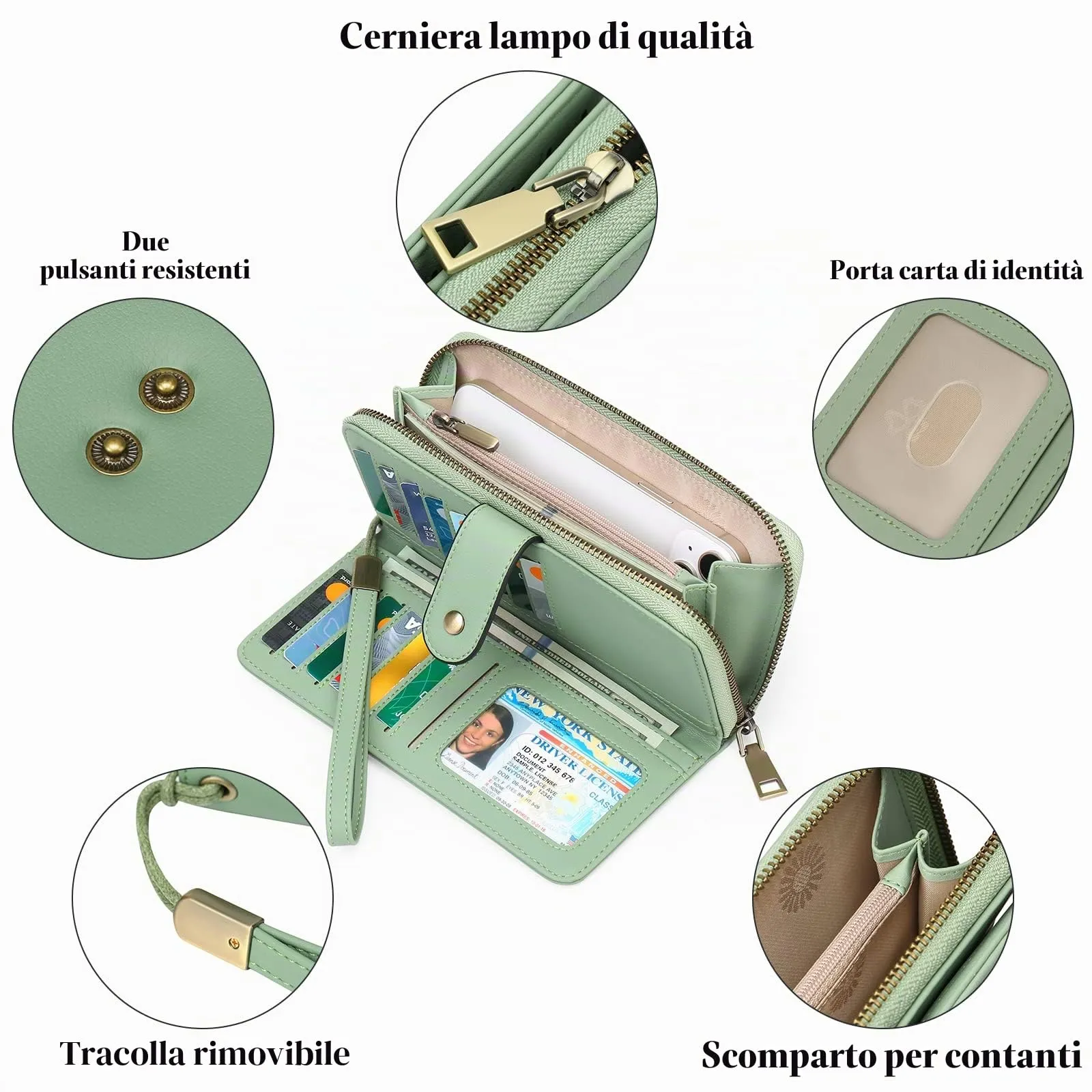 GAEKEAO Portafoglio Donna, Porta Carte di Credito Donna Grande Capacità, Portamonete Donne a più Scomparti con Protezione RFID - immagine 3
