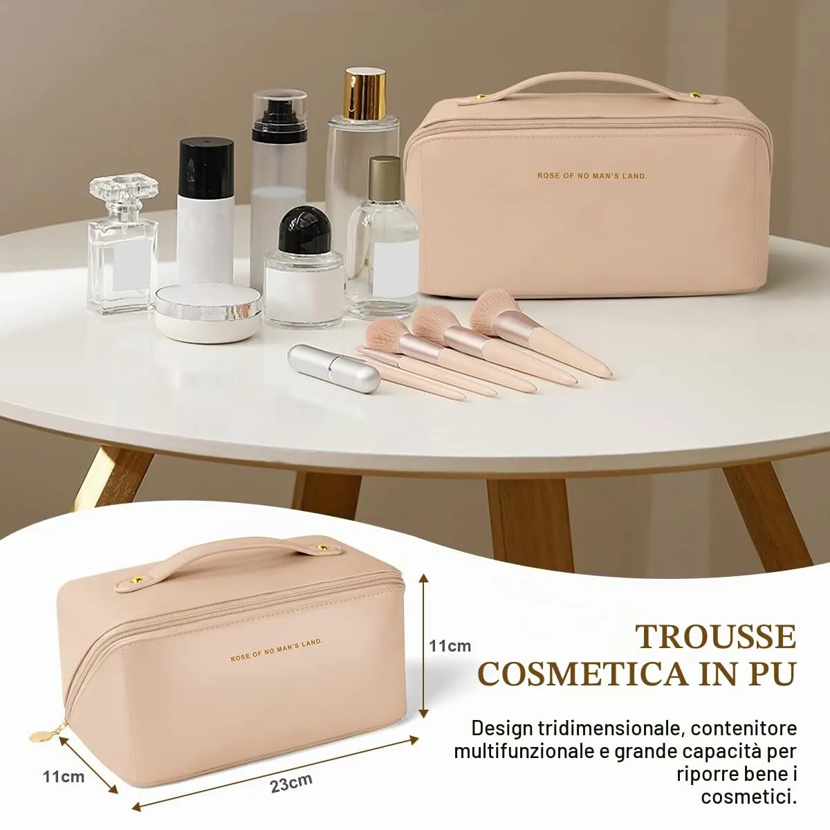 Aucuu Borsa Cosmetica da Viaggio, Beauty Case da Viaggio Donna, Borsa da Viaggio per Cosmetici, Borsa Cosmetica da Donna in Morbida Pelle PU, Borse da Toilette Impermeabile Portatile - immagine 2