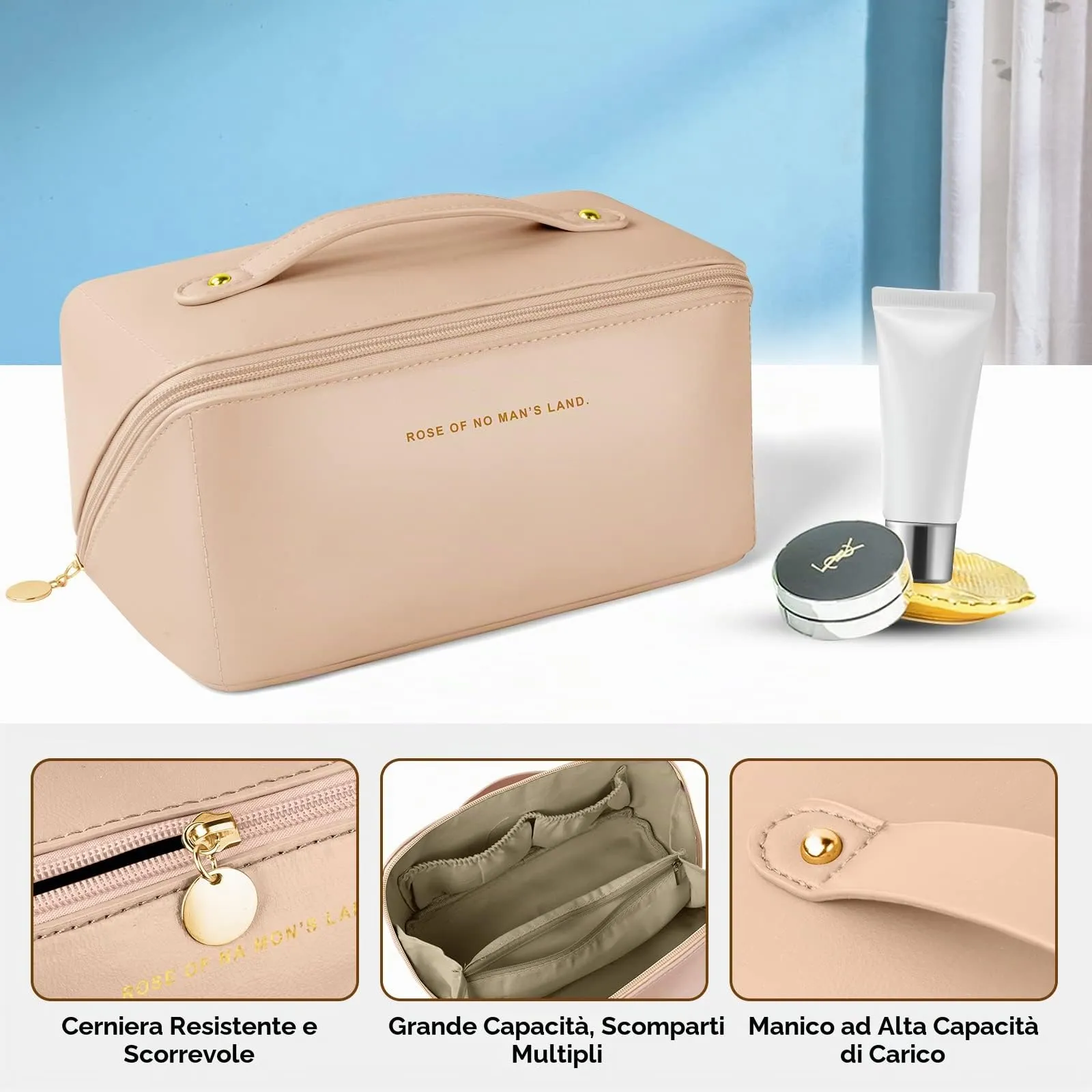 Aucuu Borsa Cosmetica da Viaggio, Beauty Case da Viaggio Donna, Borsa da Viaggio per Cosmetici, Borsa Cosmetica da Donna in Morbida Pelle PU, Borse da Toilette Impermeabile Portatile - immagine 3