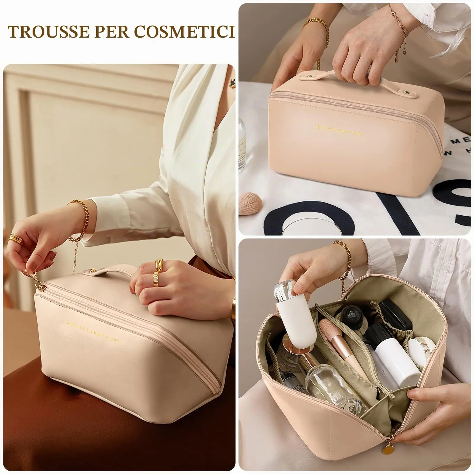 Aucuu Borsa Cosmetica da Viaggio, Beauty Case da Viaggio Donna, Borsa da Viaggio per Cosmetici, Borsa Cosmetica da Donna in Morbida Pelle PU, Borse da Toilette Impermeabile Portatile - immagine 5
