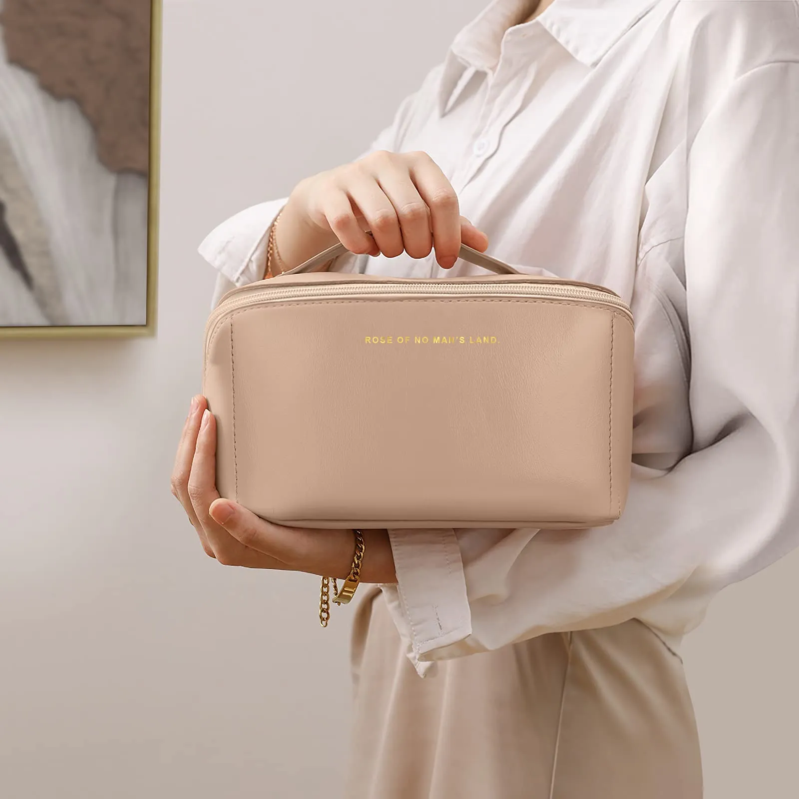Aucuu Borsa Cosmetica da Viaggio, Beauty Case da Viaggio Donna, Borsa da Viaggio per Cosmetici, Borsa Cosmetica da Donna in Morbida Pelle PU, Borse da Toilette Impermeabile Portatile - immagine 6