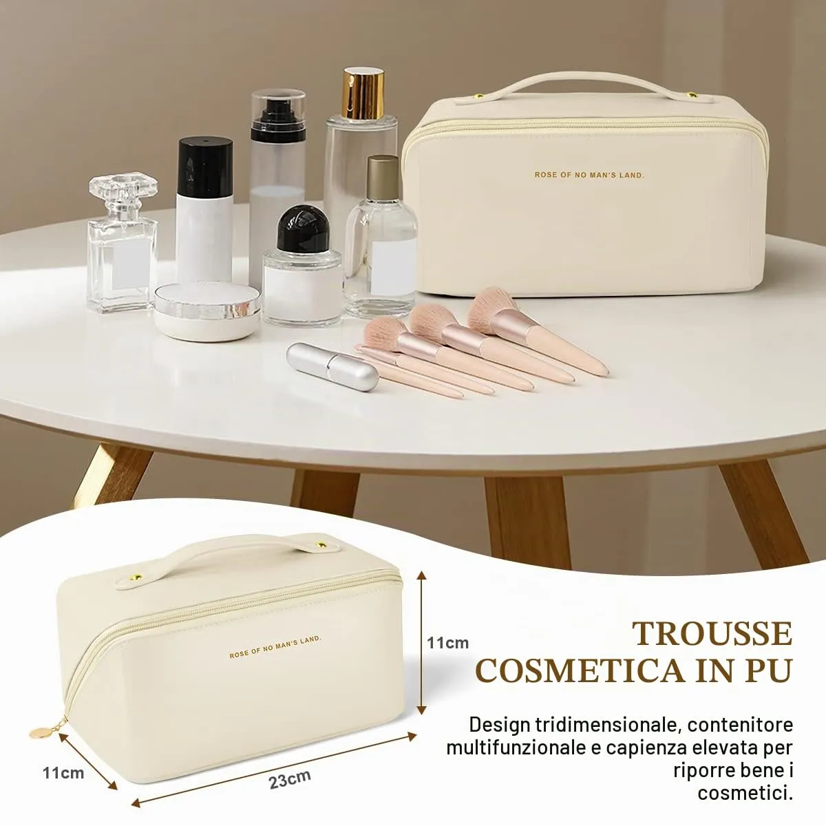 Aucuu Borsa Cosmetica da Viaggio, Beauty Case da Viaggio Donna, Borsa da Viaggio per Cosmetici, Borsa Cosmetica da Donna in Morbida Pelle PU, Borse da Toilette Impermeabile Portatile - immagine 2