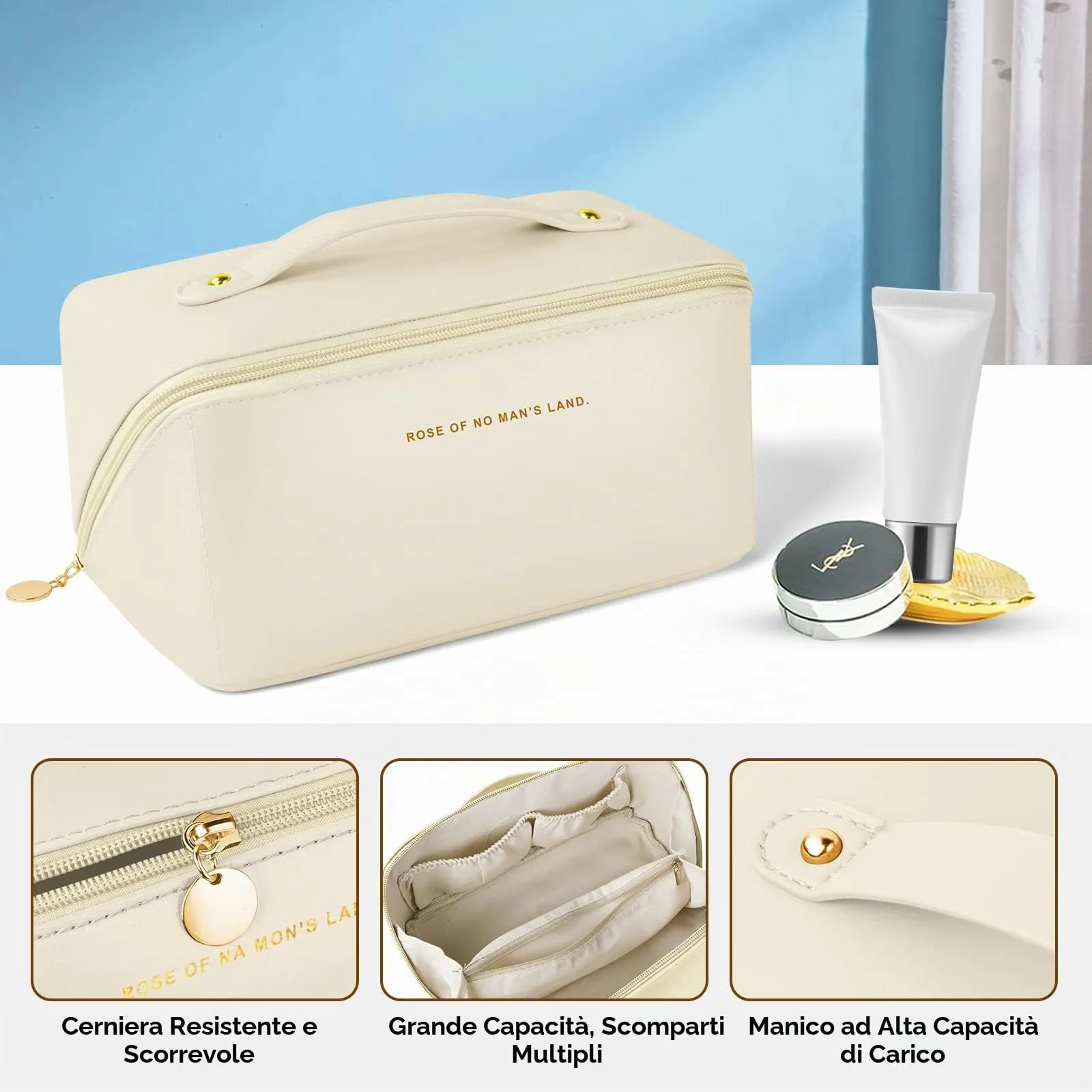 Aucuu Borsa Cosmetica da Viaggio, Beauty Case da Viaggio Donna, Borsa da Viaggio per Cosmetici, Borsa Cosmetica da Donna in Morbida Pelle PU, Borse da Toilette Impermeabile Portatile - immagine 3