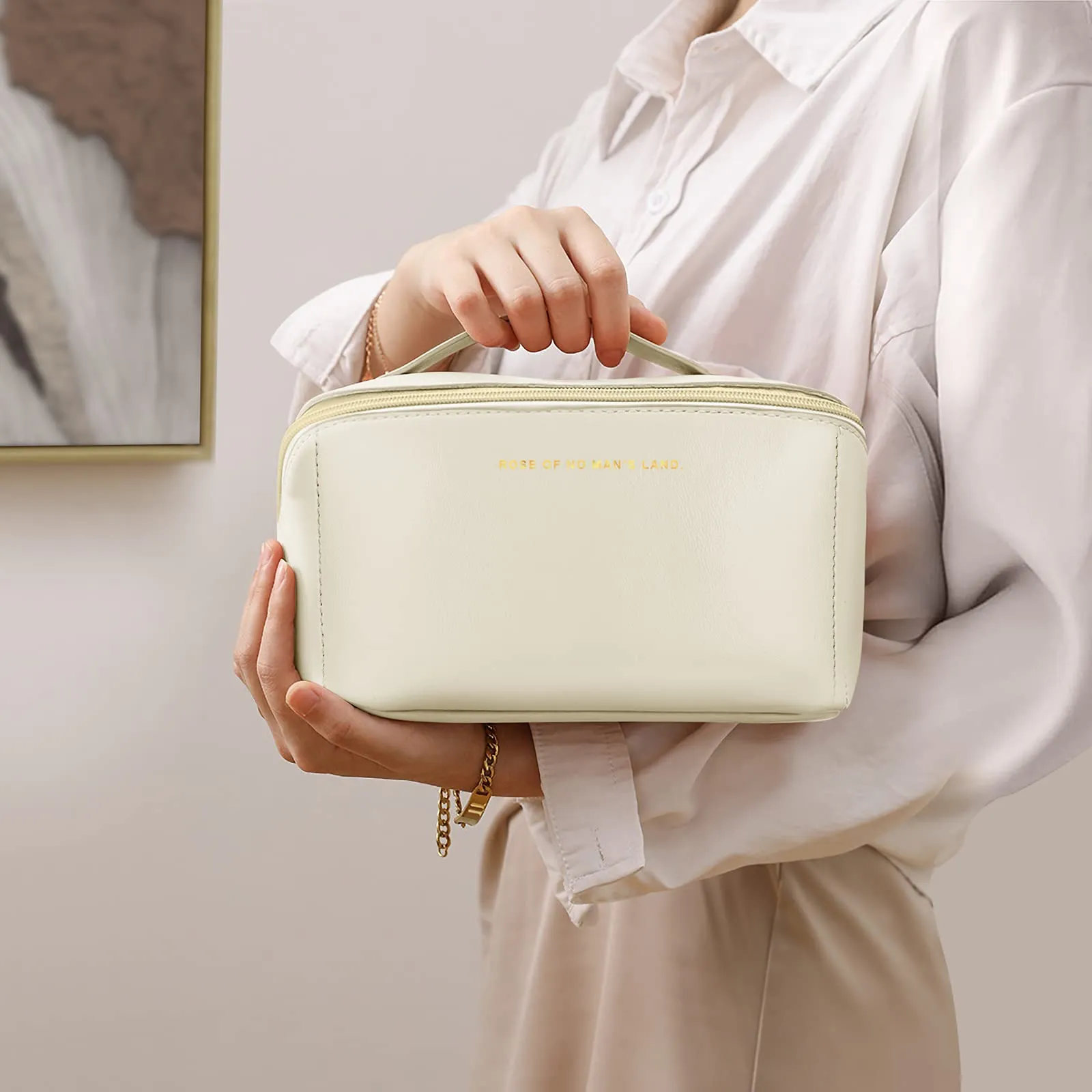 Aucuu Borsa Cosmetica da Viaggio, Beauty Case da Viaggio Donna, Borsa da Viaggio per Cosmetici, Borsa Cosmetica da Donna in Morbida Pelle PU, Borse da Toilette Impermeabile Portatile - immagine 6