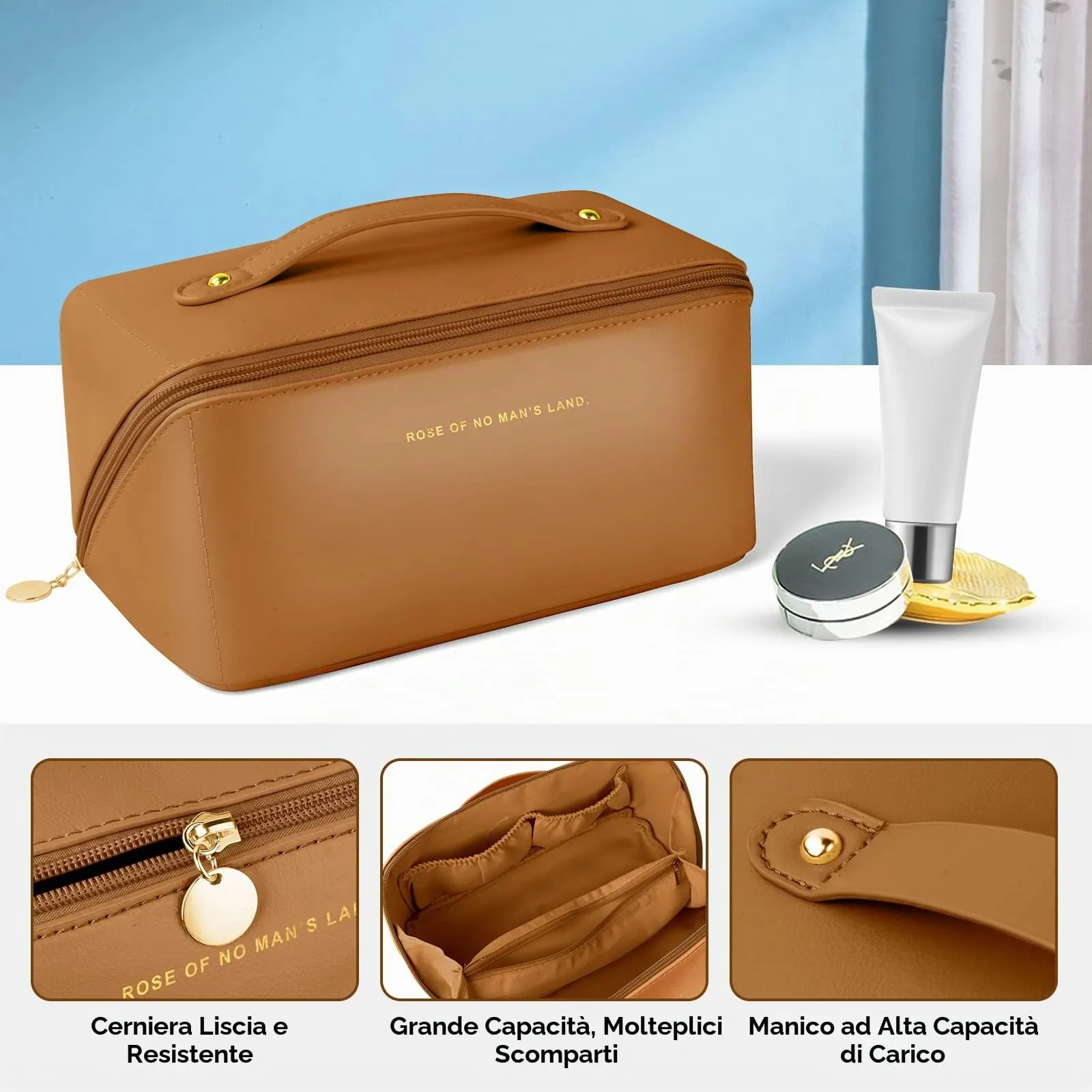 Aucuu Borsa Cosmetica da Viaggio, Beauty Case da Viaggio Donna, Borsa da Viaggio per Cosmetici, Borsa Cosmetica da Donna in Morbida Pelle PU, Borse da Toilette Impermeabile Portatile - immagine 3