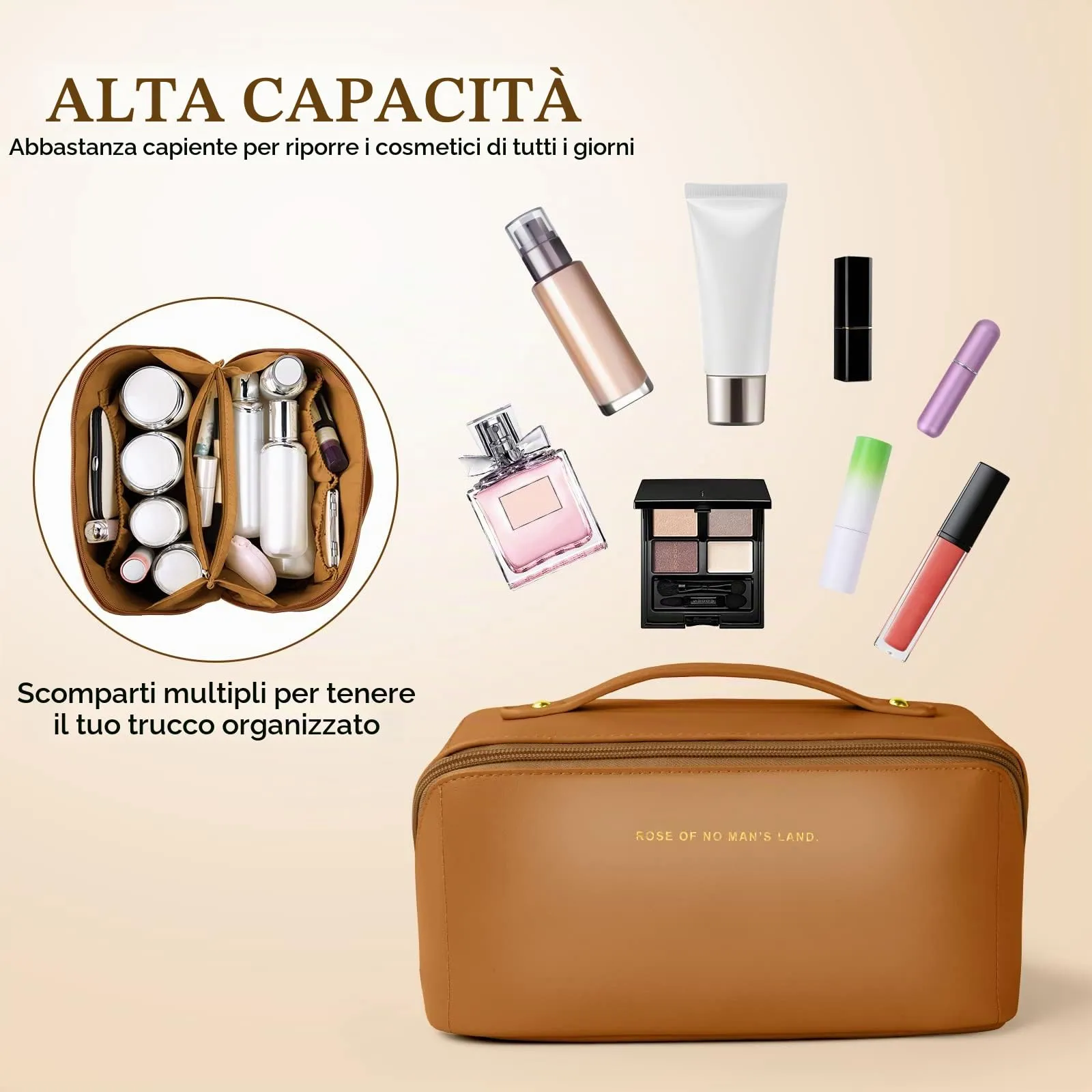 Aucuu Borsa Cosmetica da Viaggio, Beauty Case da Viaggio Donna, Borsa da Viaggio per Cosmetici, Borsa Cosmetica da Donna in Morbida Pelle PU, Borse da Toilette Impermeabile Portatile - immagine 4