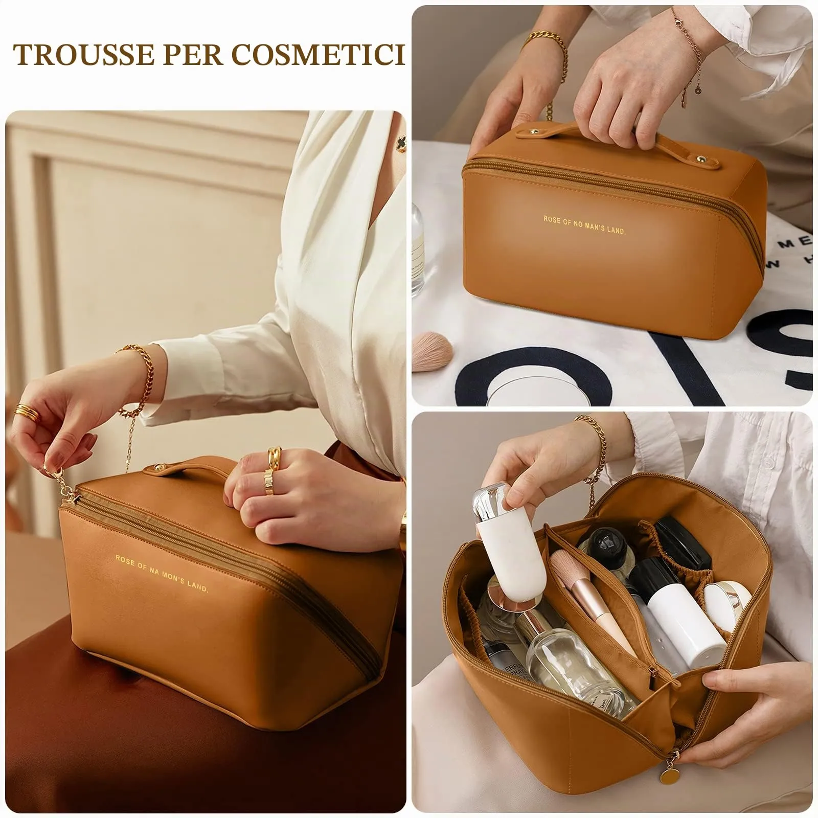 Aucuu Borsa Cosmetica da Viaggio, Beauty Case da Viaggio Donna, Borsa da Viaggio per Cosmetici, Borsa Cosmetica da Donna in Morbida Pelle PU, Borse da Toilette Impermeabile Portatile - immagine 5