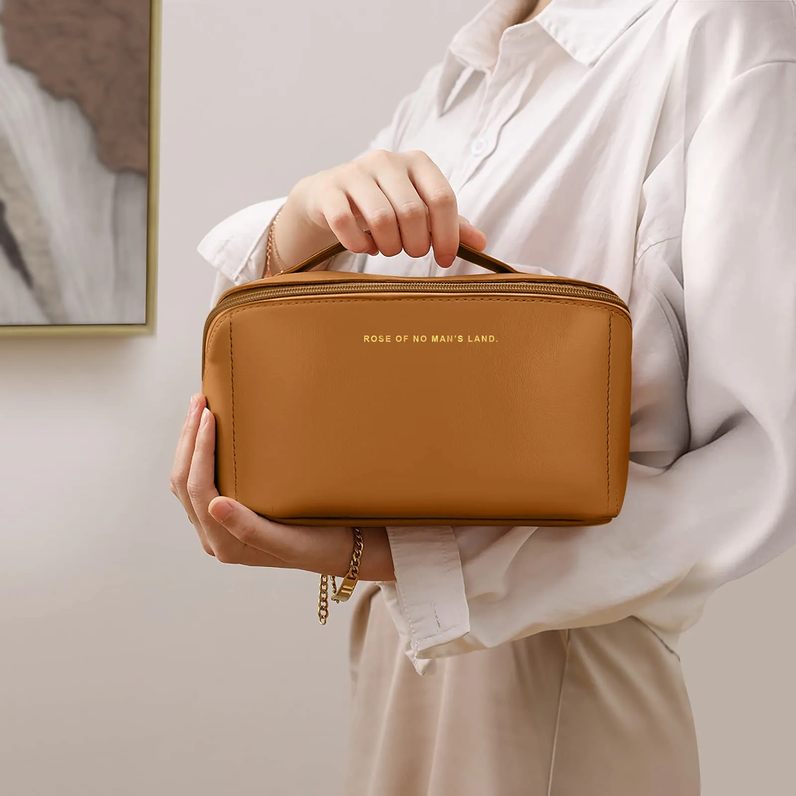 Aucuu Borsa Cosmetica da Viaggio, Beauty Case da Viaggio Donna, Borsa da Viaggio per Cosmetici, Borsa Cosmetica da Donna in Morbida Pelle PU, Borse da Toilette Impermeabile Portatile - immagine 6