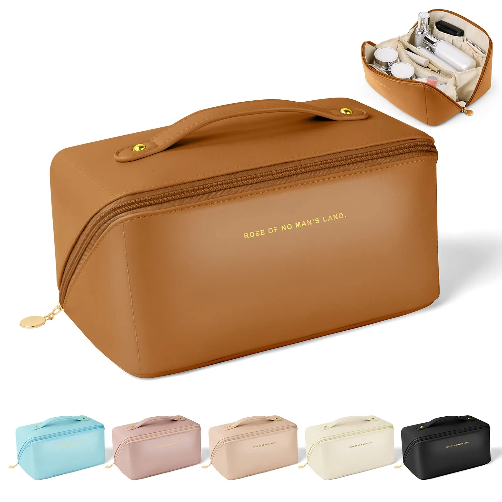 Aucuu Borsa Cosmetica da Viaggio, Beauty Case da Viaggio Donna, Borsa da Viaggio per Cosmetici, Borsa Cosmetica da Donna in Morbida Pelle PU, Borse da Toilette Impermeabile Portatile - immagine 8