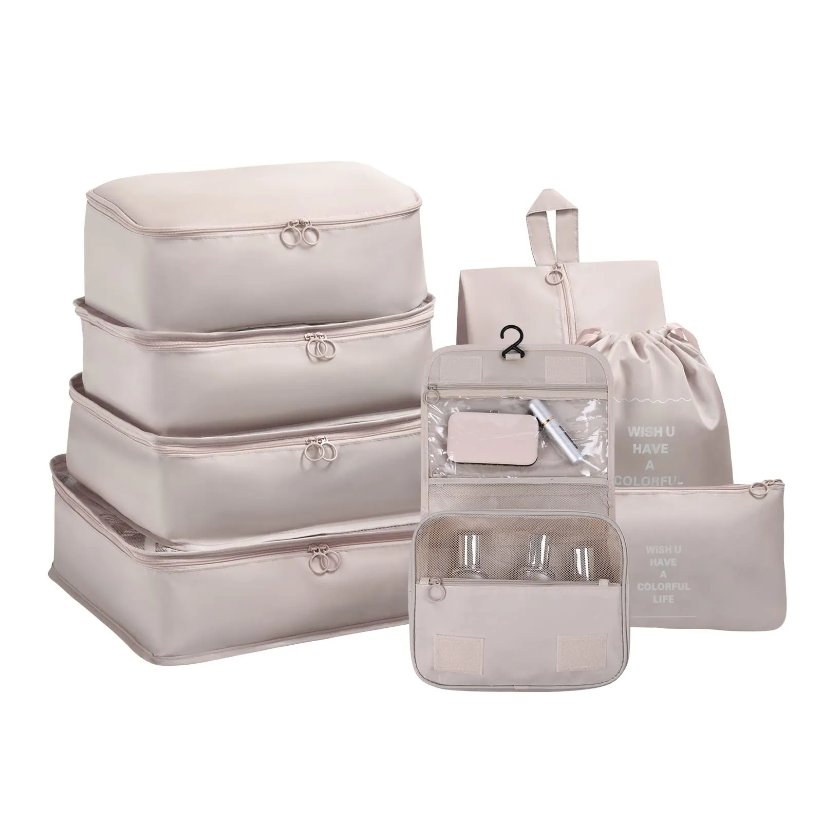 OSDUE Organizer Valigie, 8 Pezzi Waterproof Packing Cube Set, Separatori Buste Viaggio Travel Organizer, Abbigliamento Intimo Calzature Organizzatori Sacchi Valigia di Stoccaggio Set(Marrone chiaro) - immagine 8