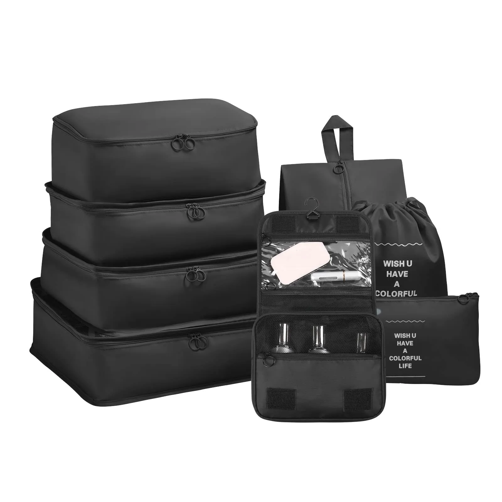 OSDUE Organizer Valigie, 8 Pezzi Waterproof Packing Cube Set, Separatori Buste Viaggio Travel Organizer, Abbigliamento Intimo Calzature Organizzatori Sacchi Valigia di Stoccaggio Set(Nero) - immagine 8