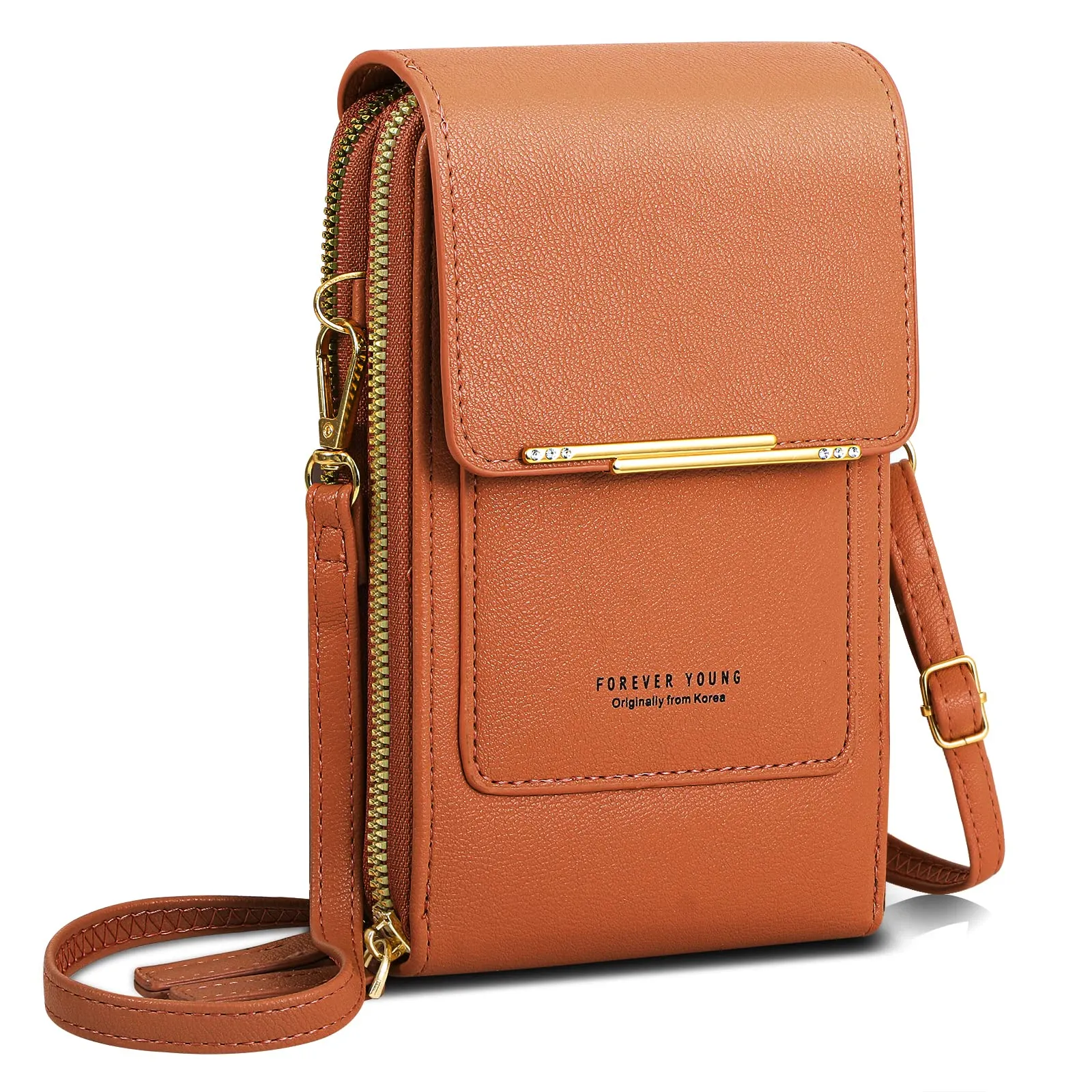 AIFILLE Custodia per cellulare da donna, piccola borsa a tracolla con portafoglio, in pelle PU di alta qualità, con scomparti per carte di credito, pochette, marrone, Handy Tasche Damen Klein - immagine 1