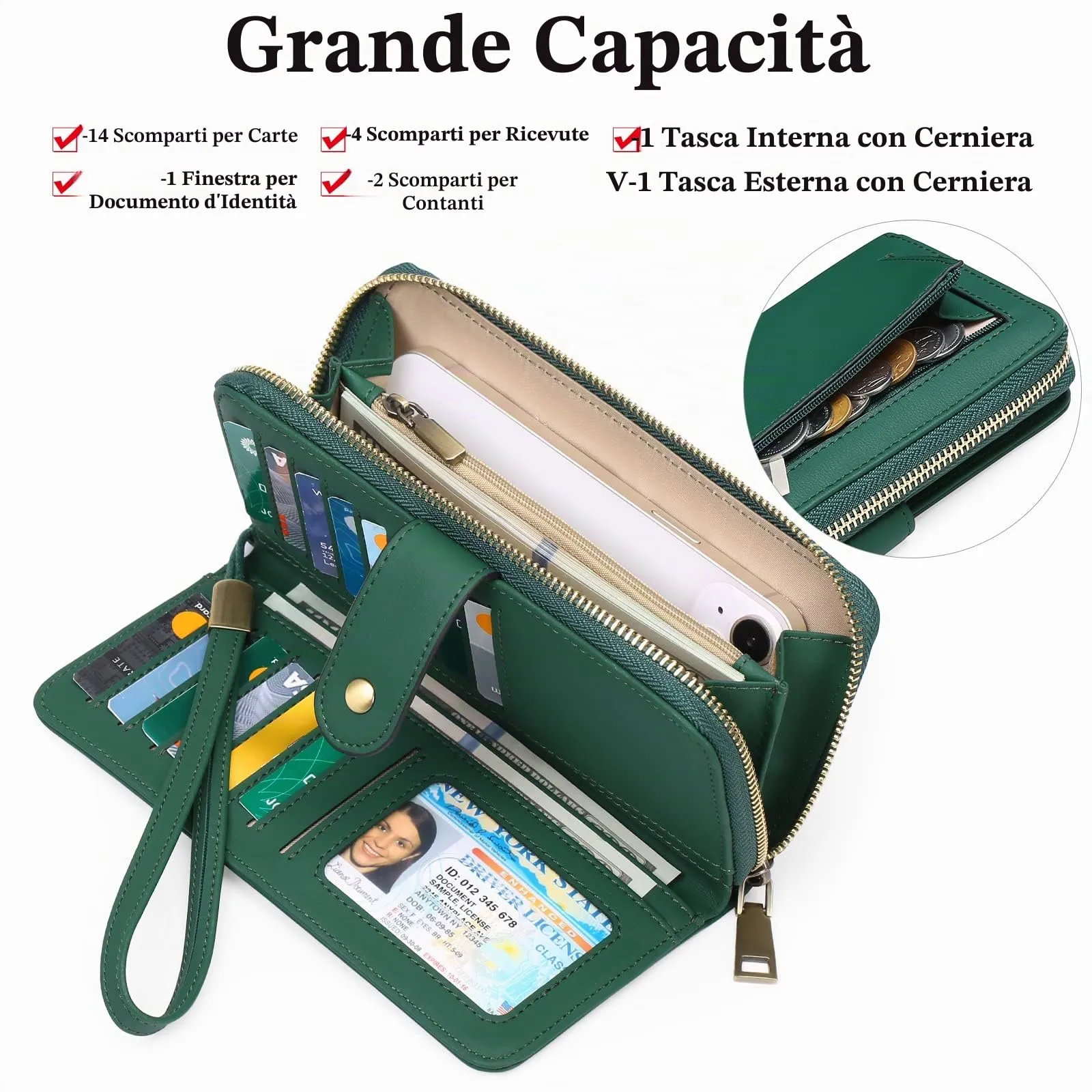 GAEKEAO Portafoglio Donna, Porta Carte di Credito Donna Grande Capacità, Portamonete Donne a più Scomparti con Protezione RFID - immagine 2