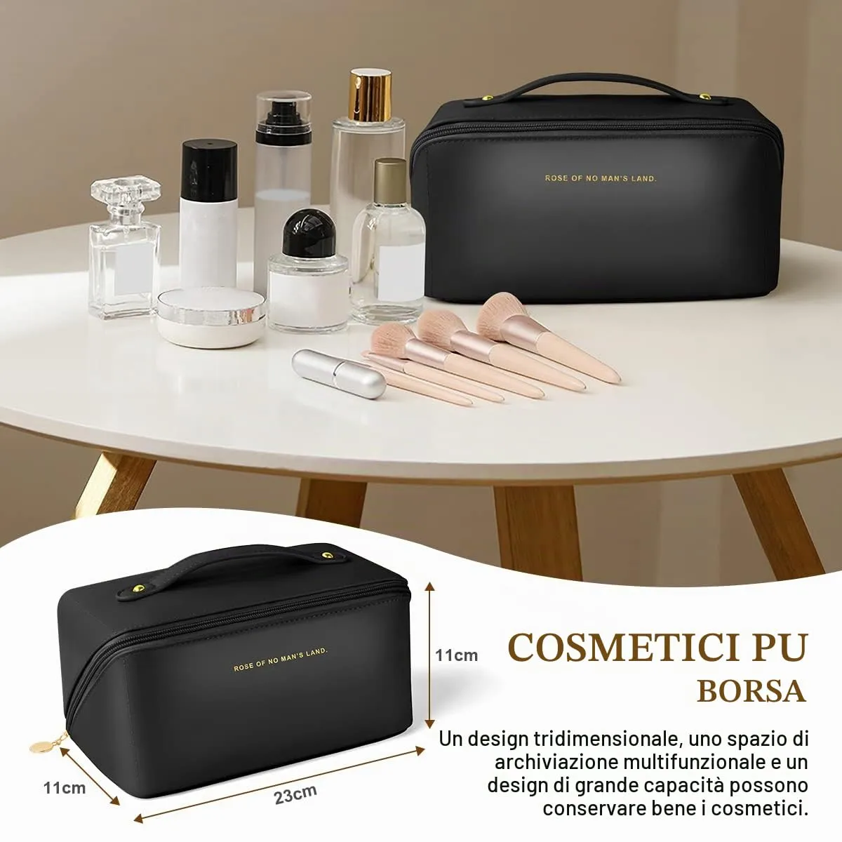 Aucuu Borsa Cosmetica da Viaggio, da Donna, per Cosmetici, in Morbida Pelle PU, Beauty Case da Toilette Impermeabile Portatile - immagine 2