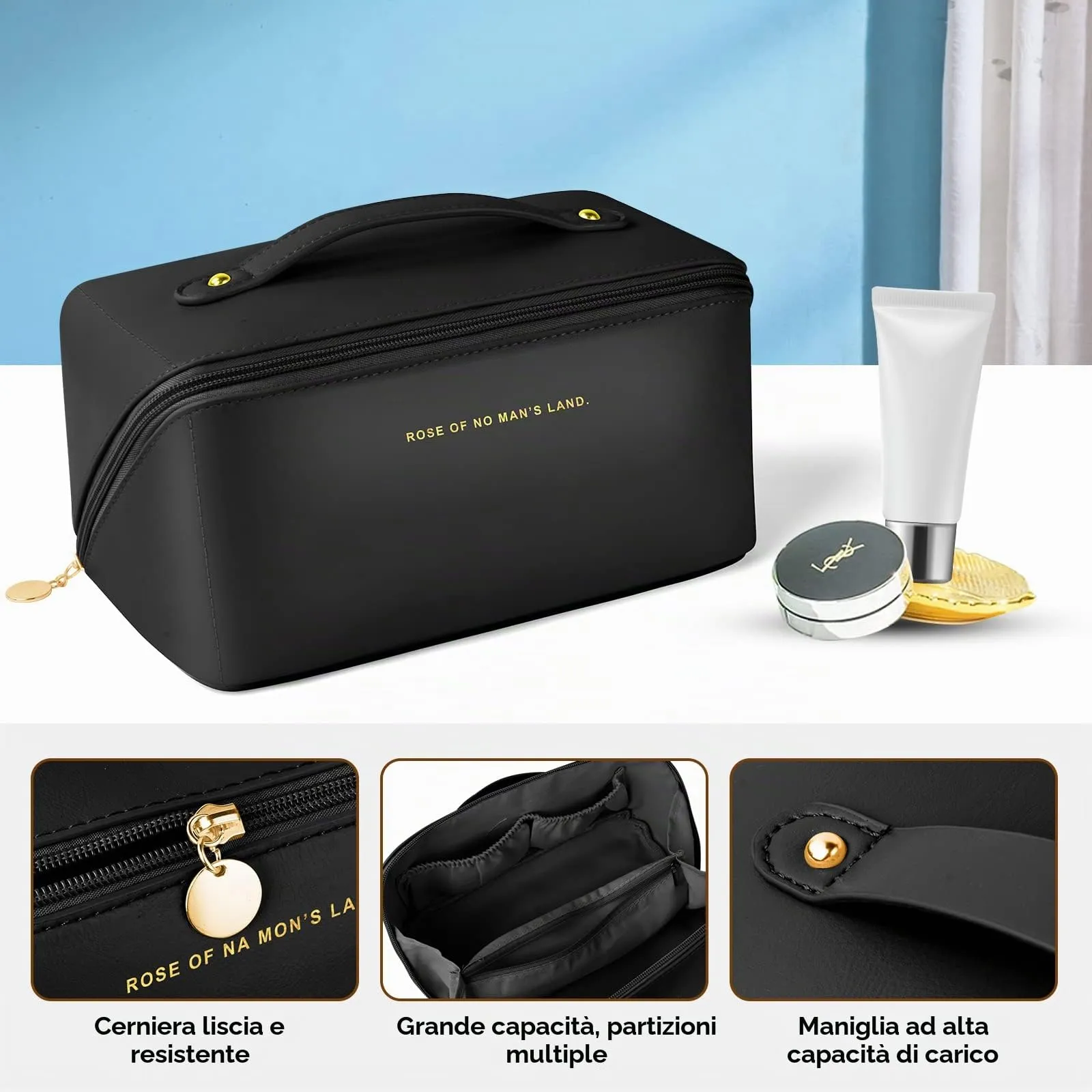 Aucuu Borsa Cosmetica da Viaggio, da Donna, per Cosmetici, in Morbida Pelle PU, Beauty Case da Toilette Impermeabile Portatile - immagine 3