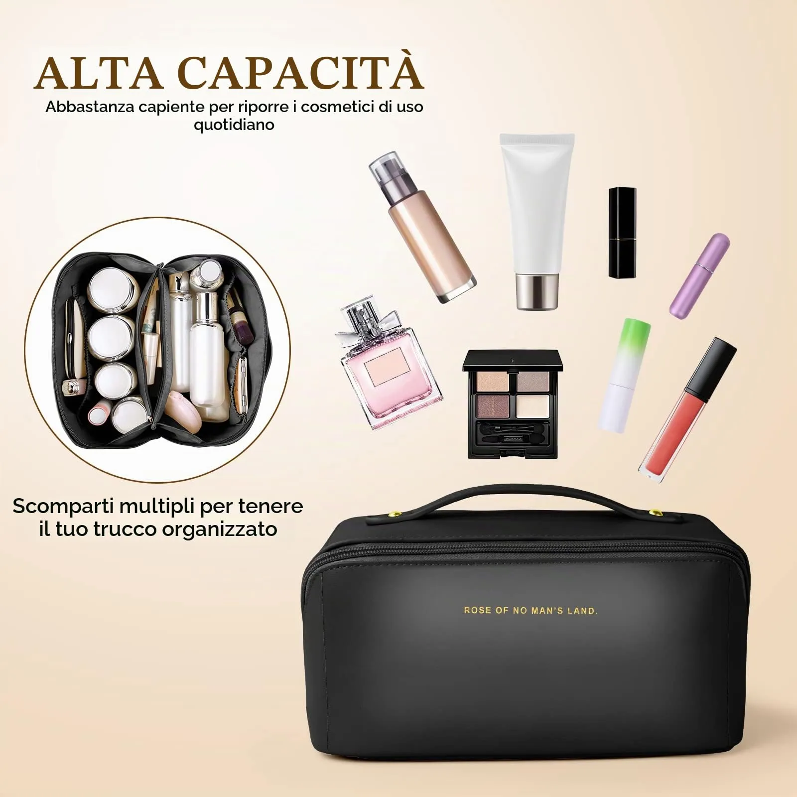Aucuu Borsa Cosmetica da Viaggio, da Donna, per Cosmetici, in Morbida Pelle PU, Beauty Case da Toilette Impermeabile Portatile - immagine 4
