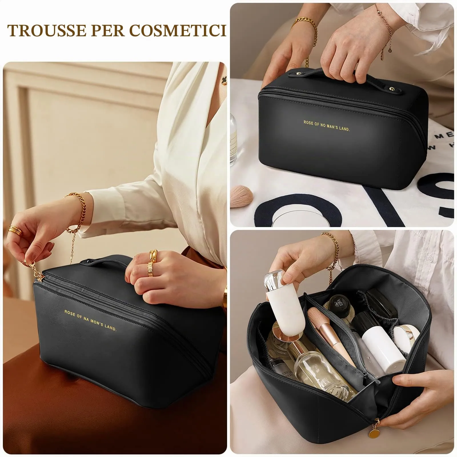 Aucuu Borsa Cosmetica da Viaggio, da Donna, per Cosmetici, in Morbida Pelle PU, Beauty Case da Toilette Impermeabile Portatile - immagine 5