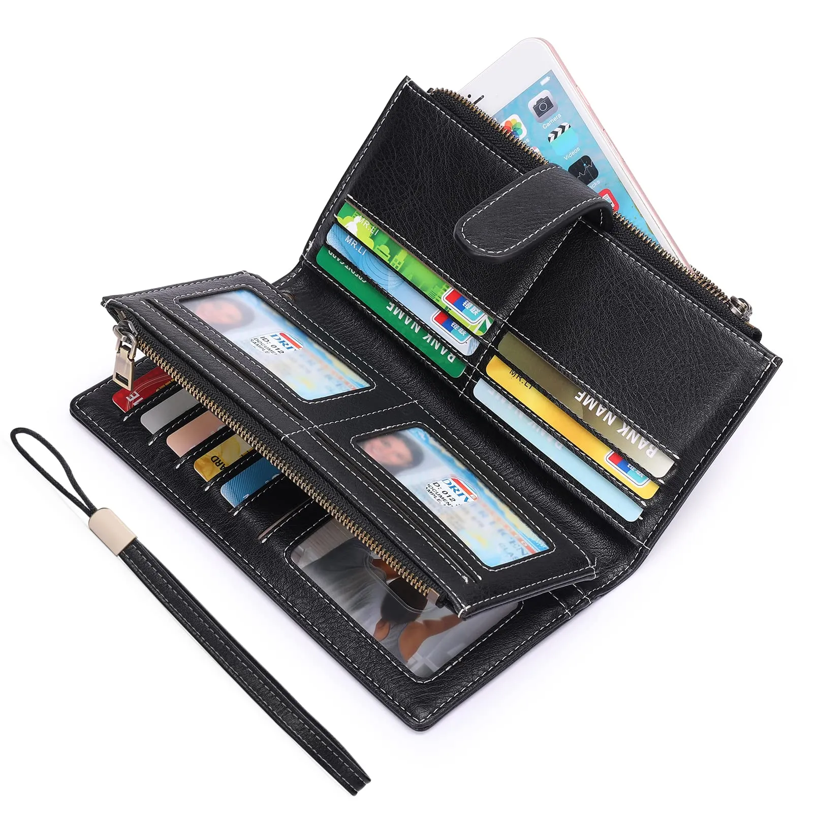 GOIACII Portafoglio Donna Grande Formato Lungo Portafogli Pelle RFID Blocco con Slot per Schede Multiple Portamonete da Polso - immagine 2