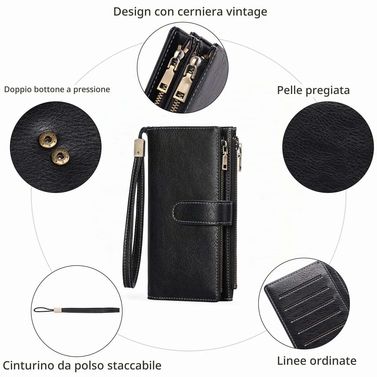 GOIACII Portafoglio Donna Grande Formato Lungo Portafogli Pelle RFID Blocco con Slot per Schede Multiple Portamonete da Polso - immagine 3