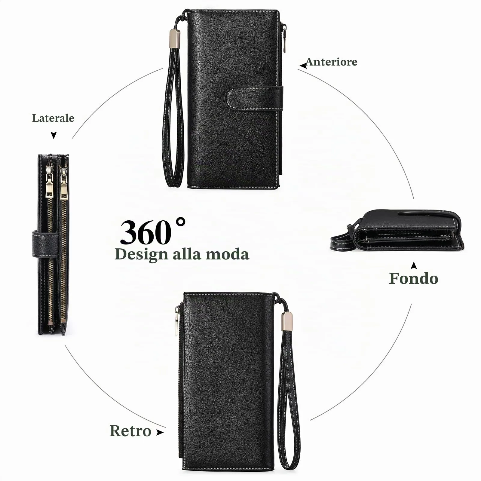 GOIACII Portafoglio Donna Grande Formato Lungo Portafogli Pelle RFID Blocco con Slot per Schede Multiple Portamonete da Polso - immagine 4