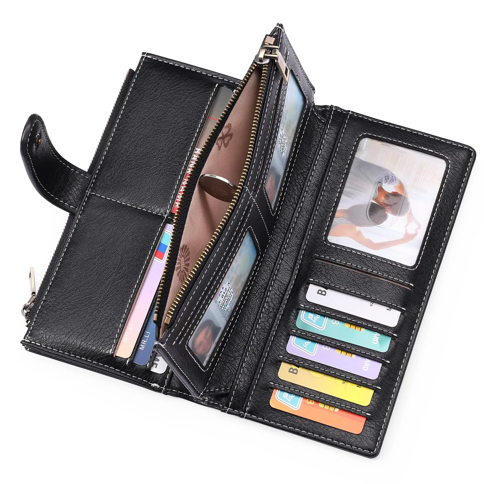 GOIACII Portafoglio Donna Grande Formato Lungo Portafogli Pelle RFID Blocco con Slot per Schede Multiple Portamonete da Polso - immagine 7
