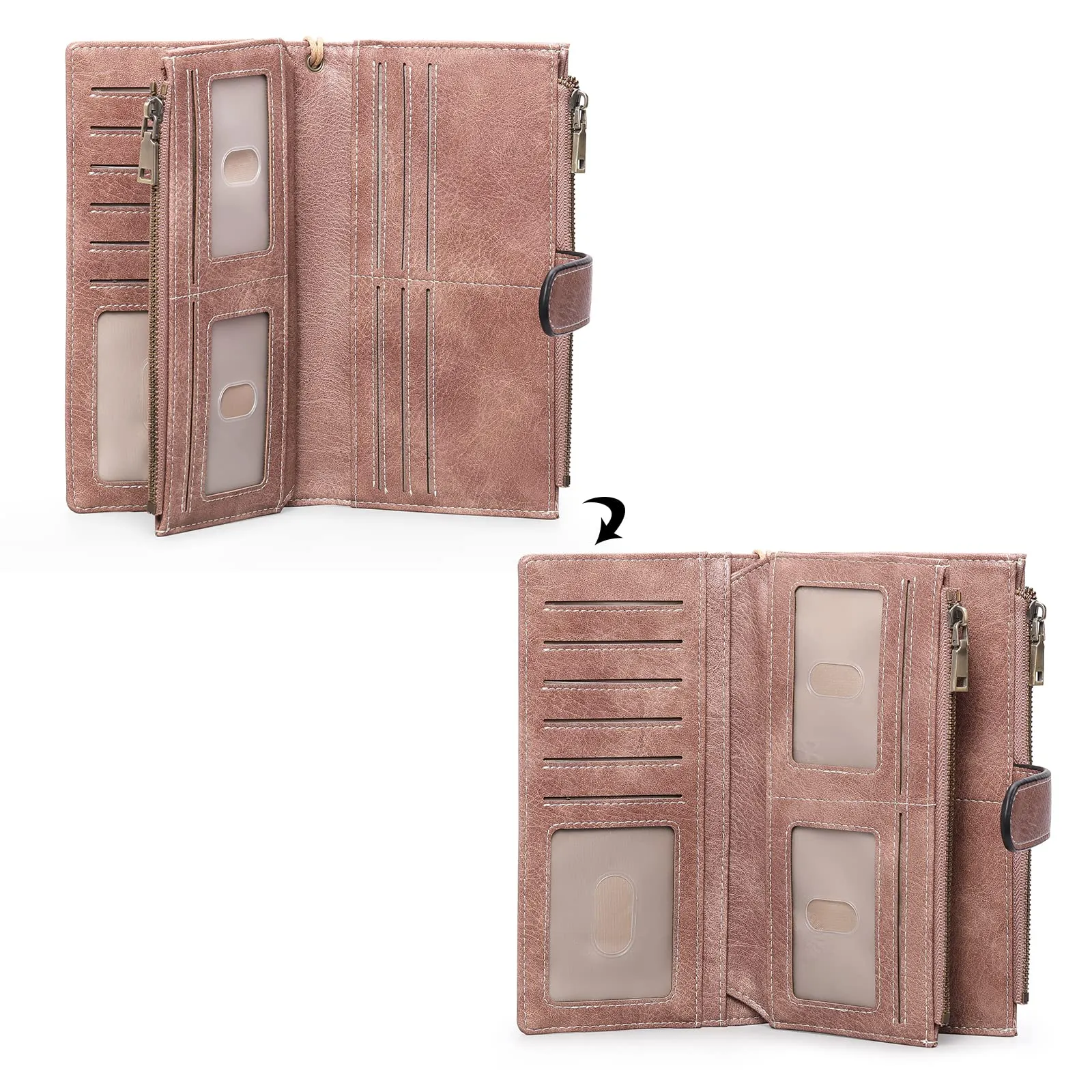 GOIACII Portafoglio Donna Grande Formato Lungo Portafogli Pelle RFID Blocco con Slot per Schede Multiple Portamonete da Polso - immagine 3
