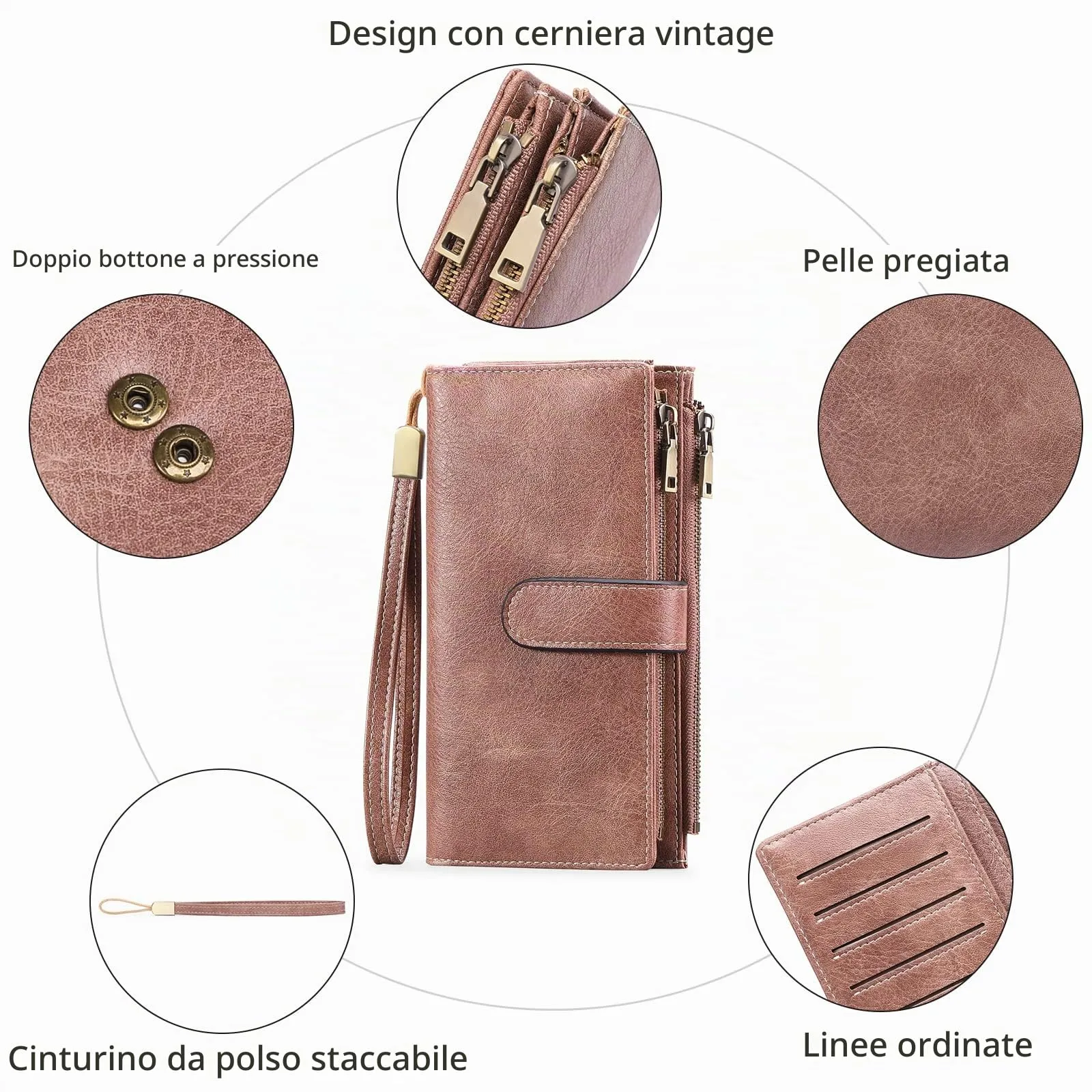 GOIACII Portafoglio Donna Grande Formato Lungo Portafogli Pelle RFID Blocco con Slot per Schede Multiple Portamonete da Polso - immagine 4
