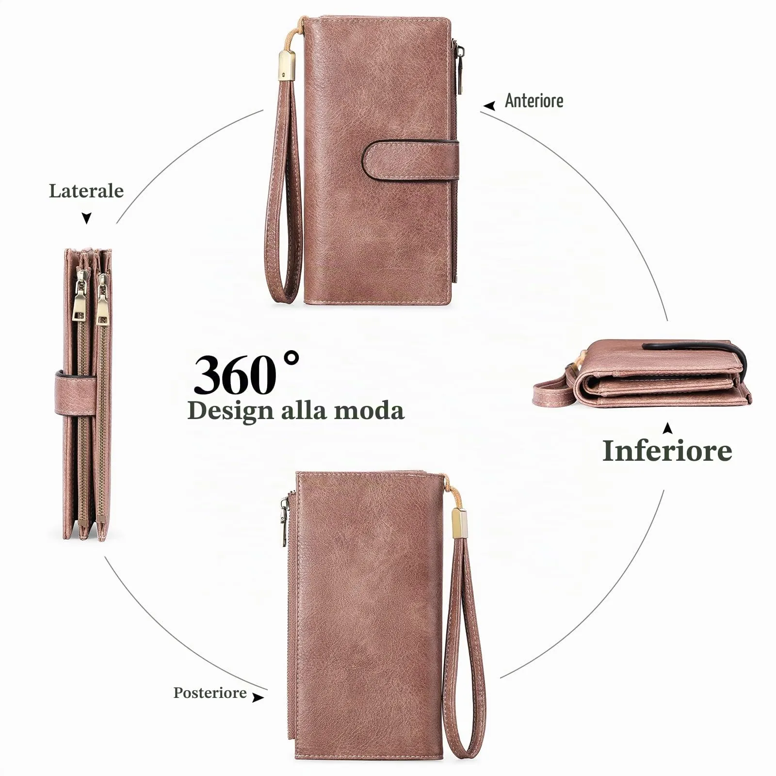 GOIACII Portafoglio Donna Grande Formato Lungo Portafogli Pelle RFID Blocco con Slot per Schede Multiple Portamonete da Polso - immagine 5